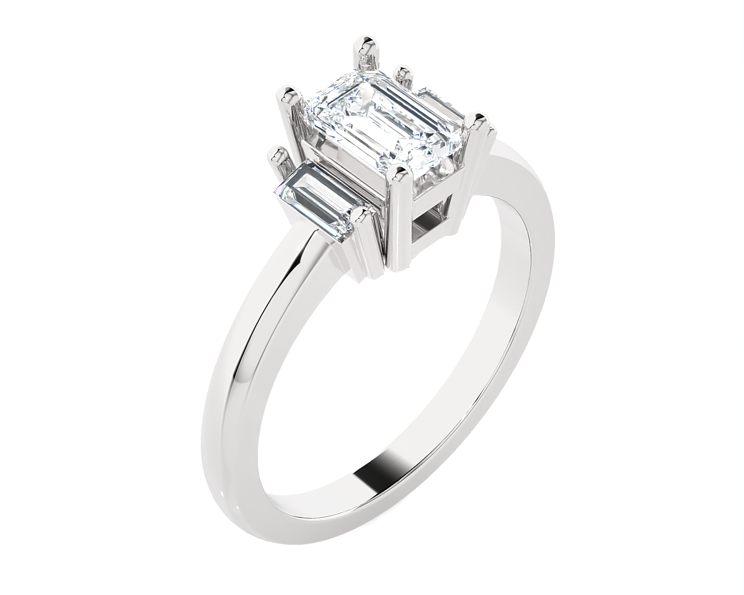 Emerald-Cut With Baguette Three Stone Lab Grown Diamond Ring