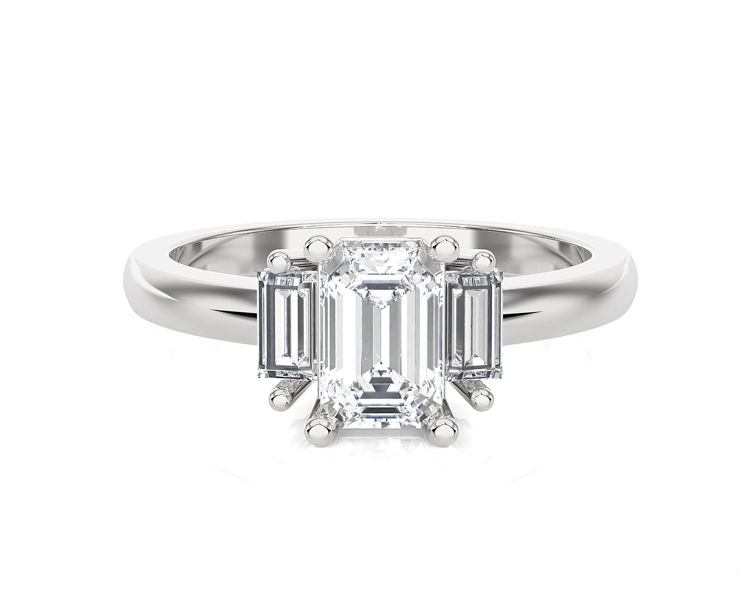 Emerald-Cut With Baguette Three Stone Lab Grown Diamond Ring