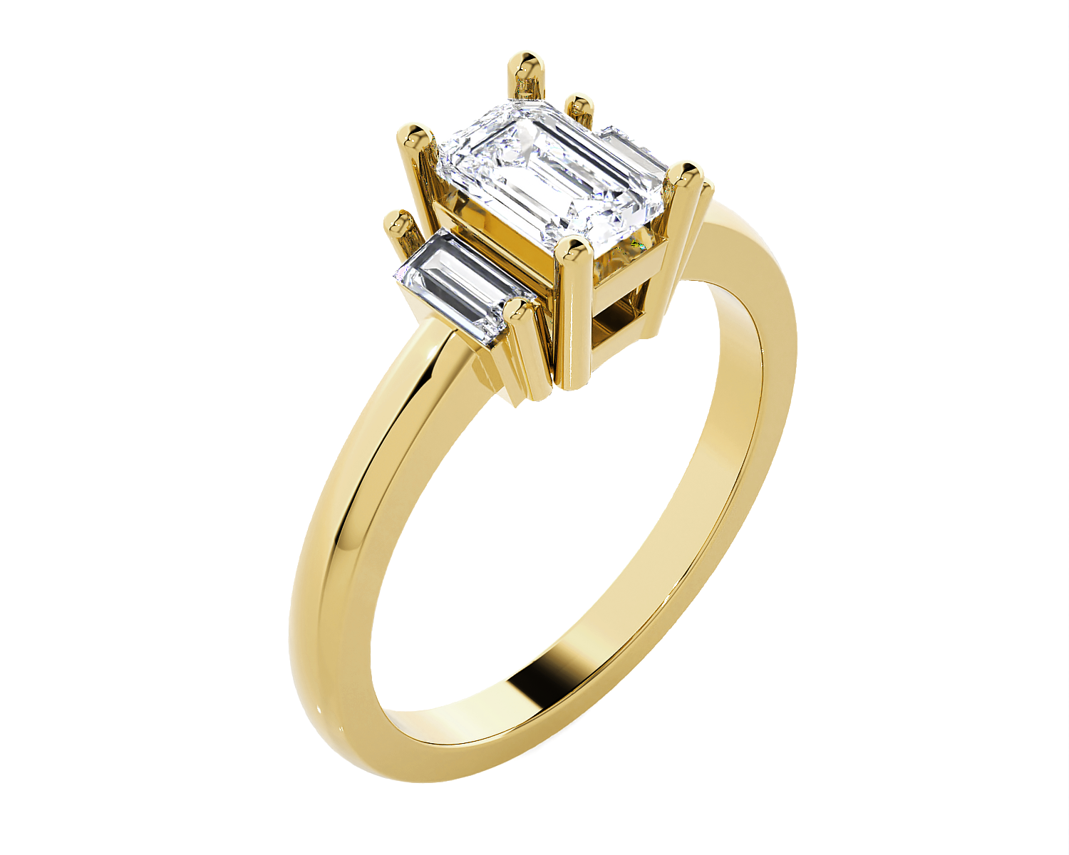 Emerald-Cut With Baguette Three Stone Lab Grown Diamond Ring