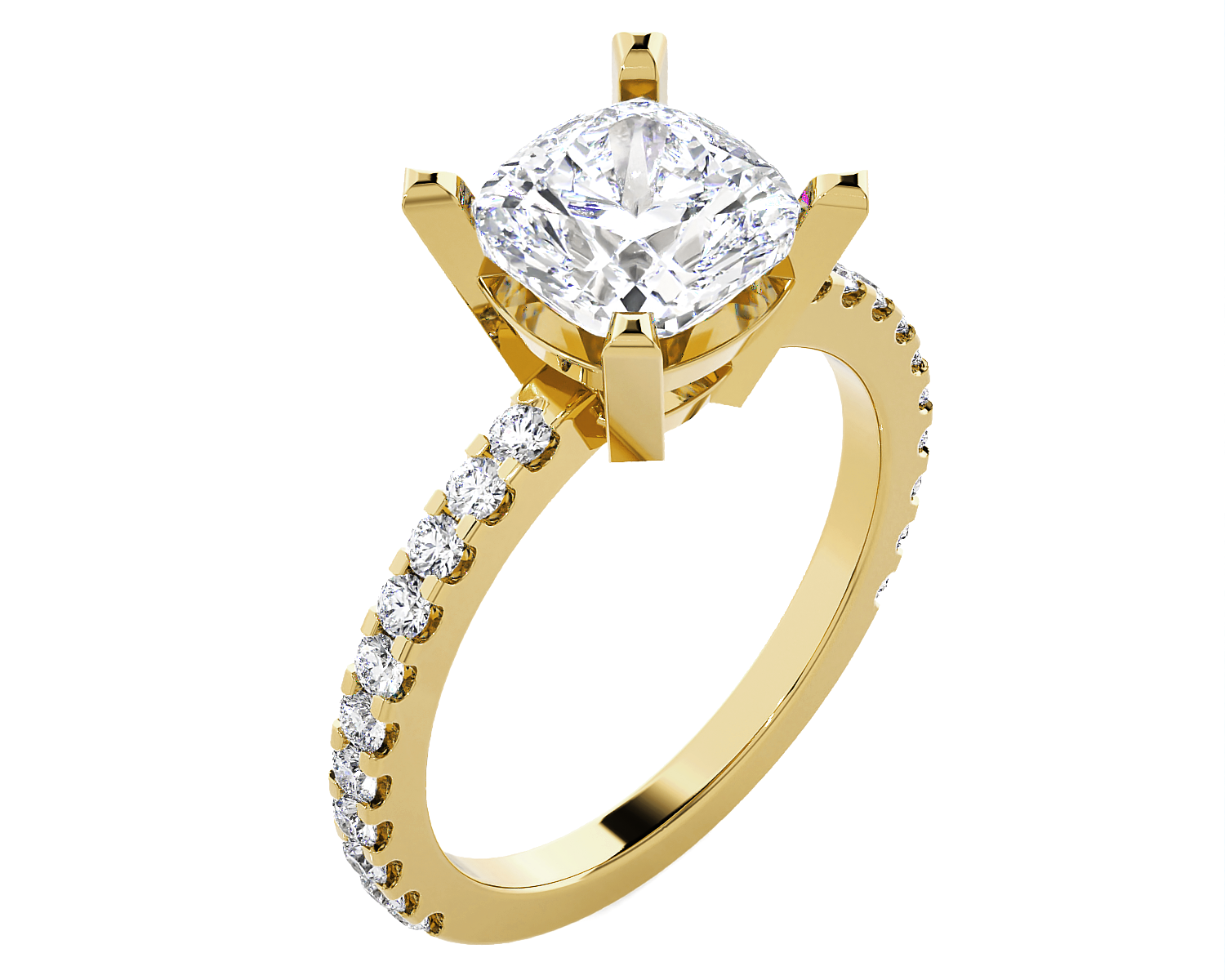 Cushion Cut Lab Grown Diamond Side Stone Engagement Ring