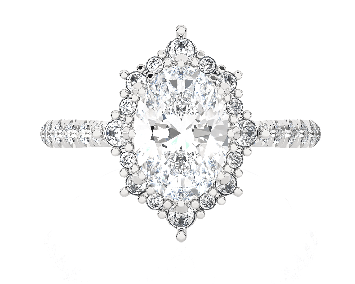 Ornate Oval Lab Grown Diamond Halo Engagement Ring
