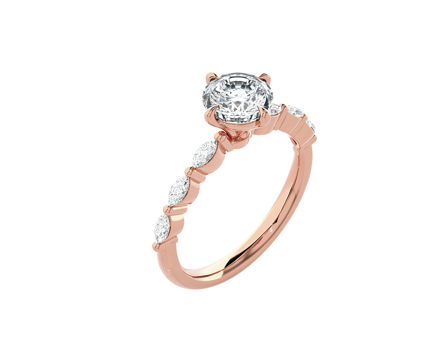 Round Lab Grown Diamond Side Stone Engagement Ring
