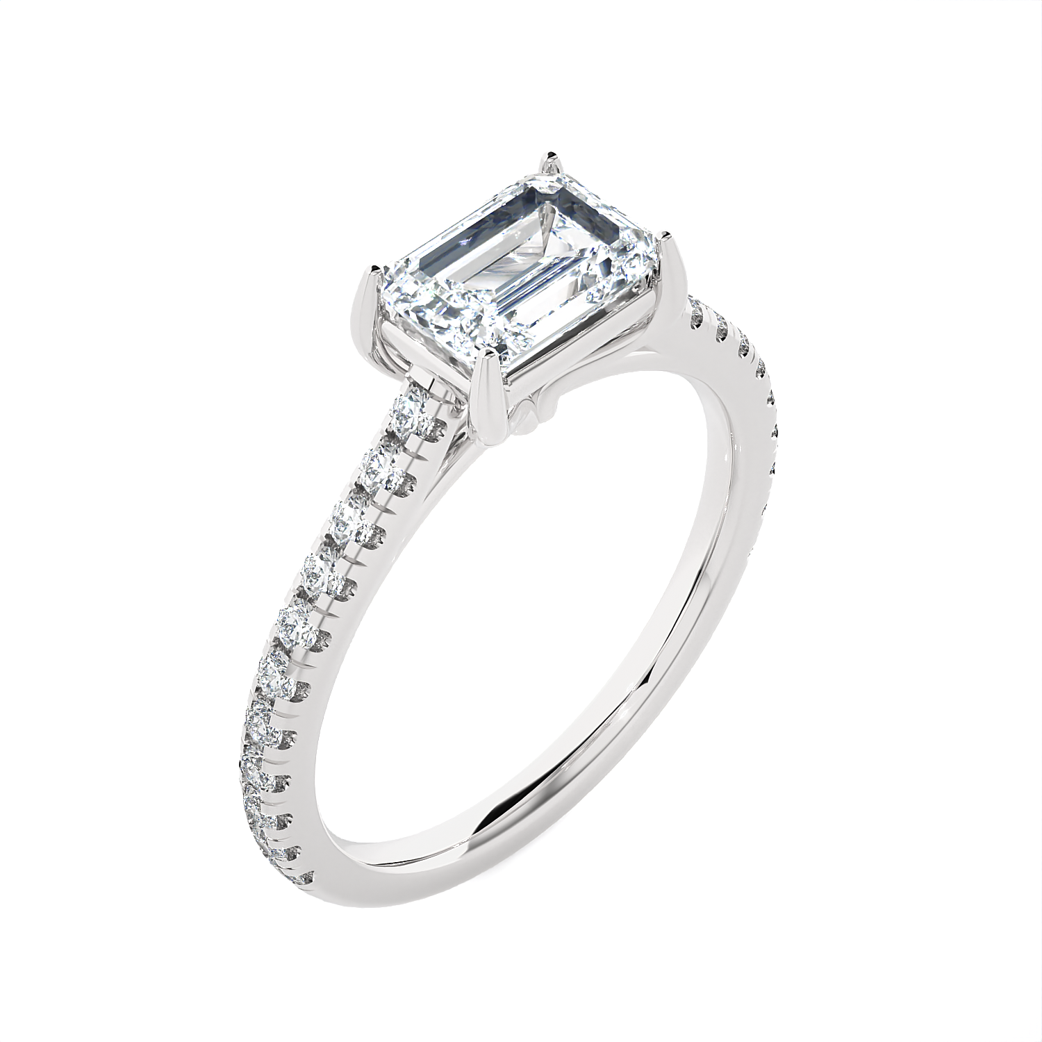Emerald-Cut Lab Grown Diamond Side Stone Engagement Ring