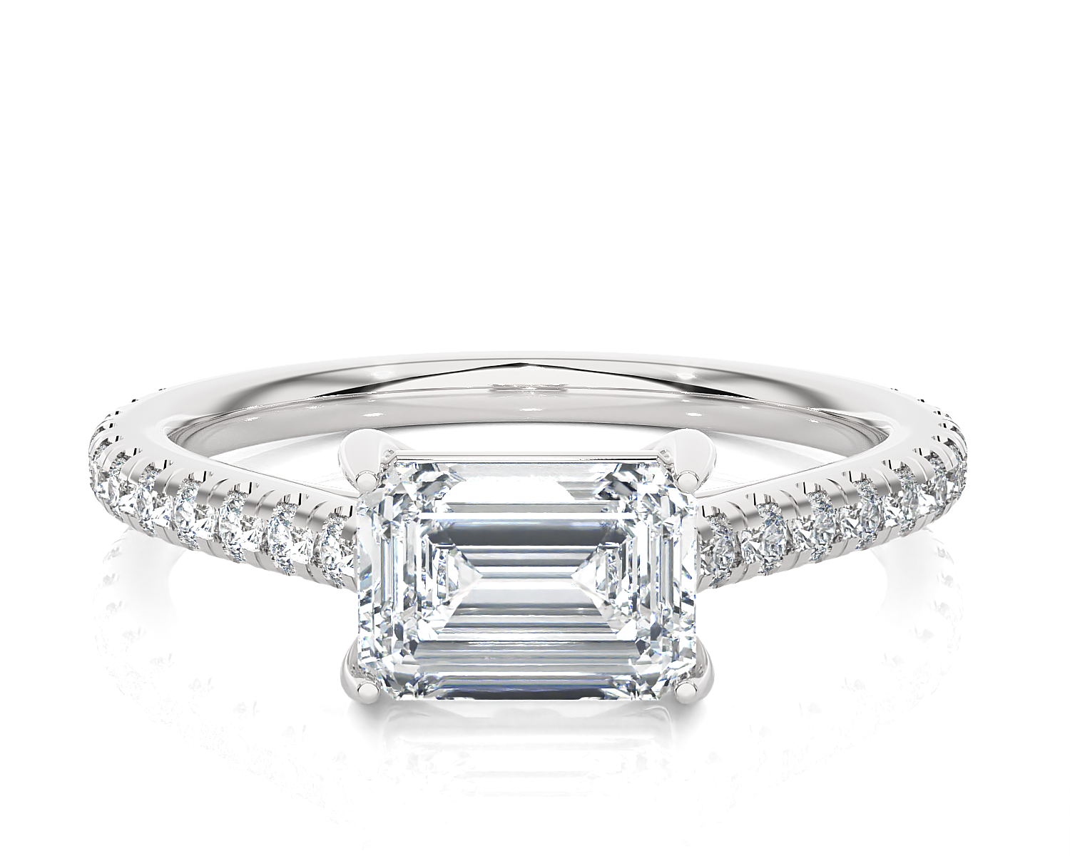 Emerald-Cut Lab Grown Diamond Side Stone Engagement Ring