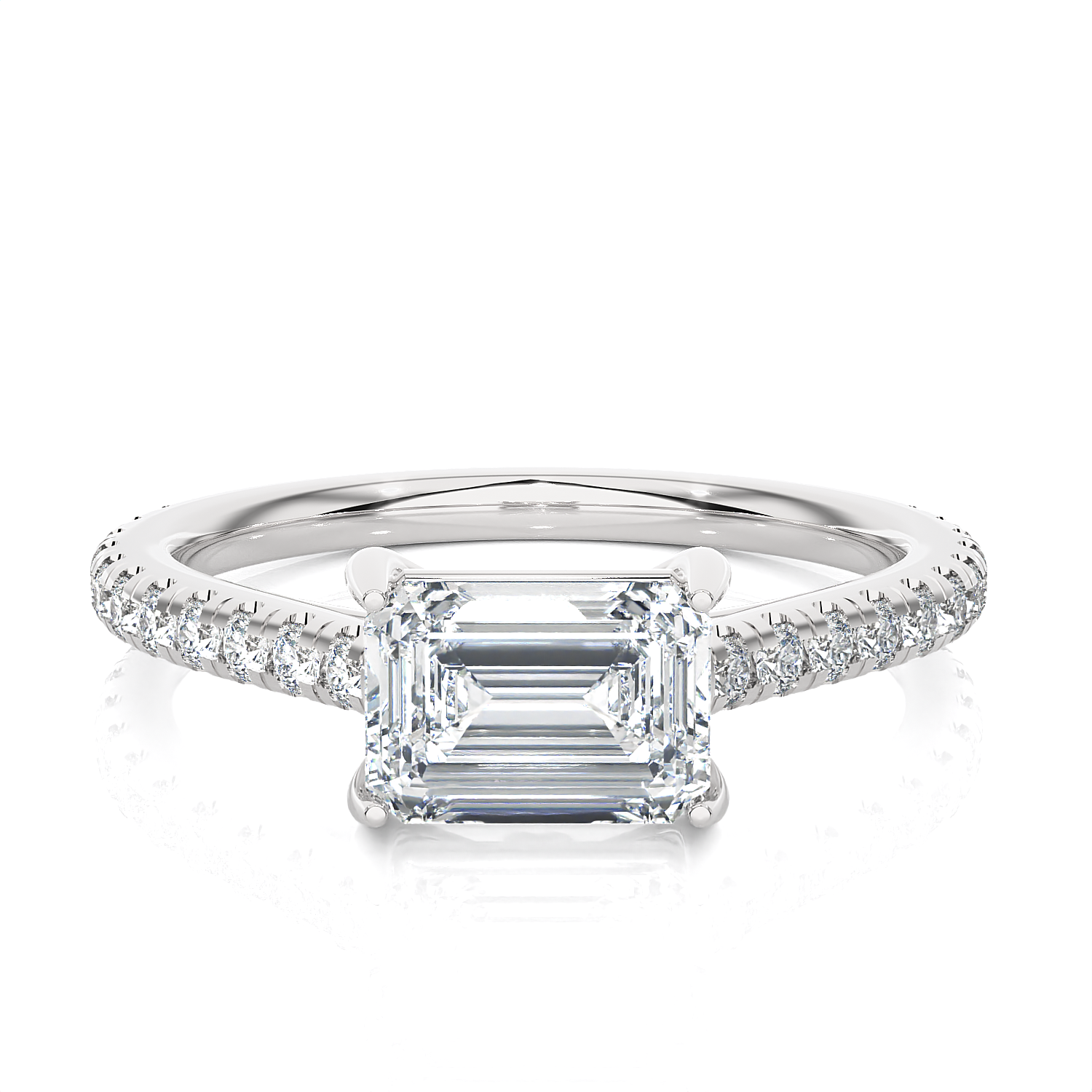 Emerald-Cut Lab Grown Diamond Side Stone Engagement Ring