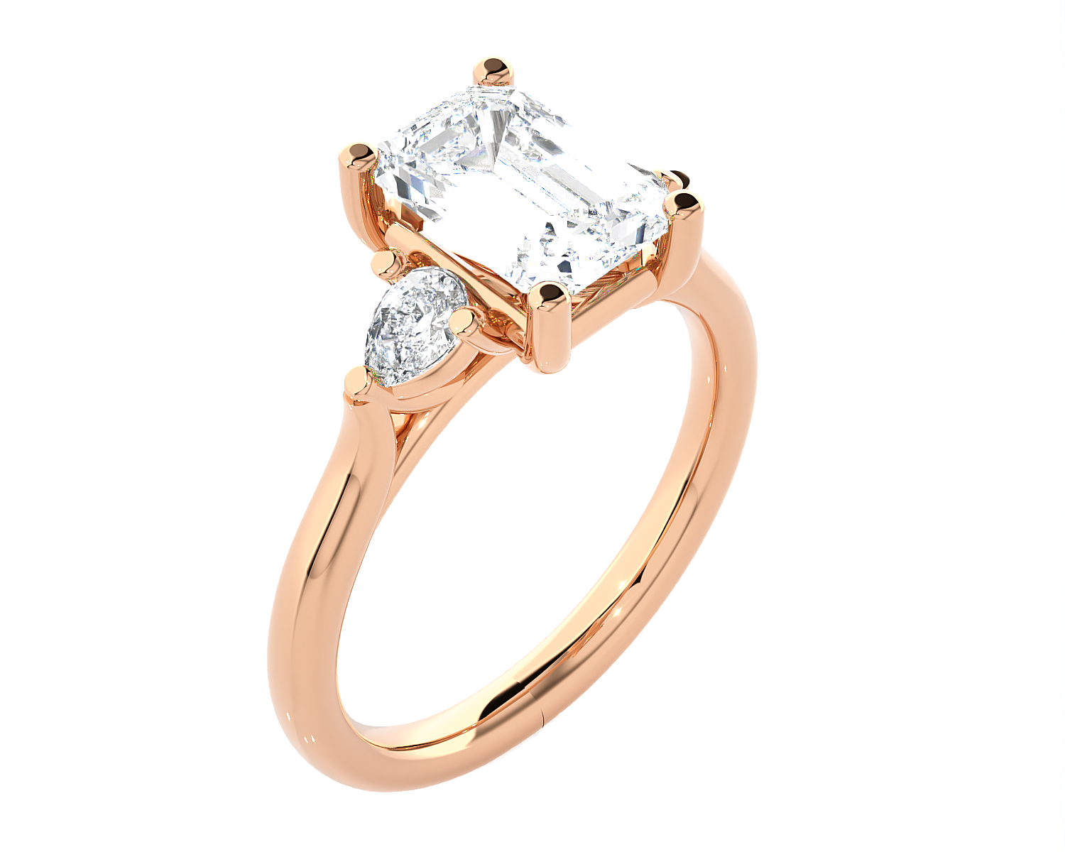 Emerald-Cut with Pear-Shaped Three Stone Lab Grown Diamond Ring