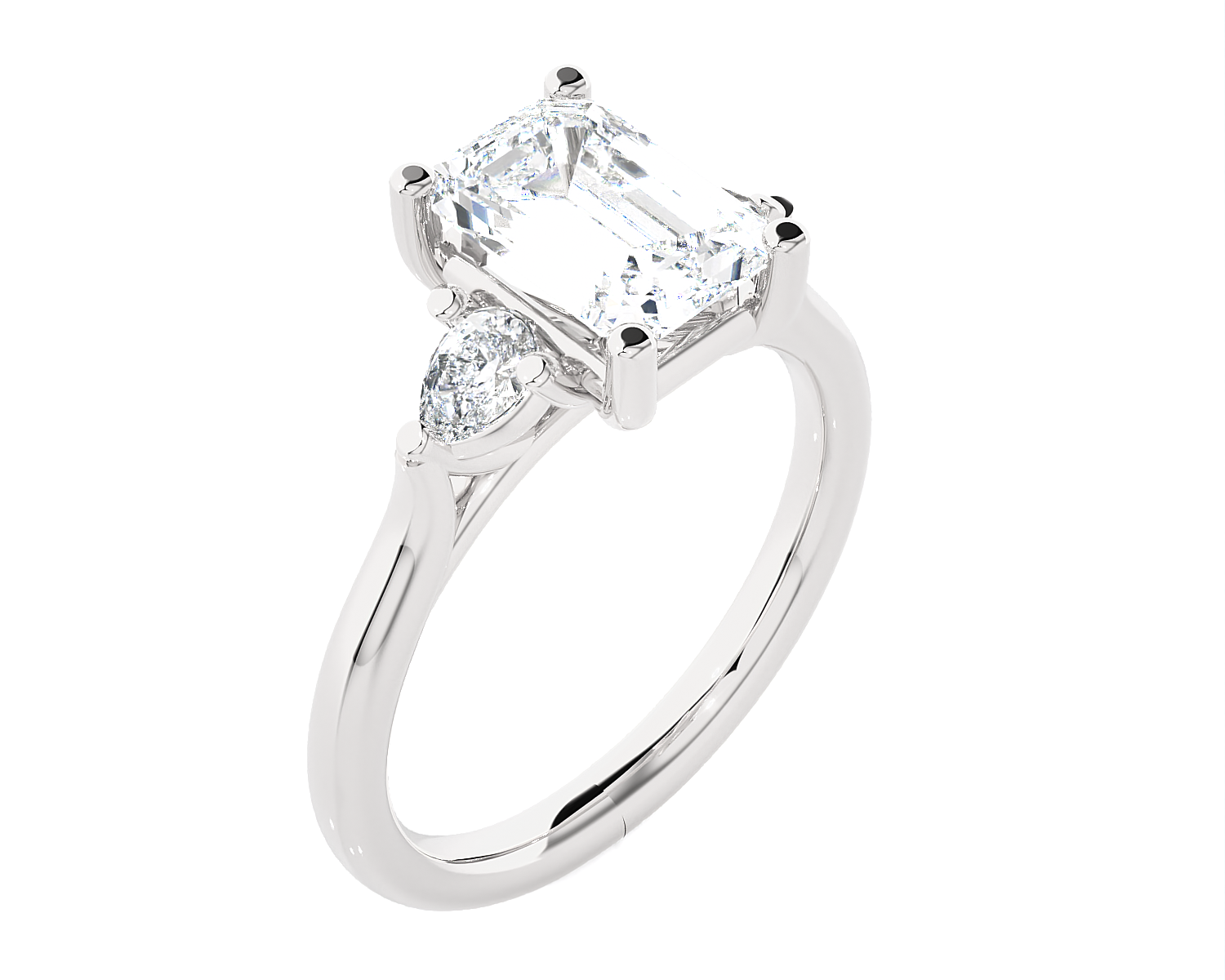 Emerald-Cut with Pear-Shaped Three Stone Lab Grown Diamond Ring