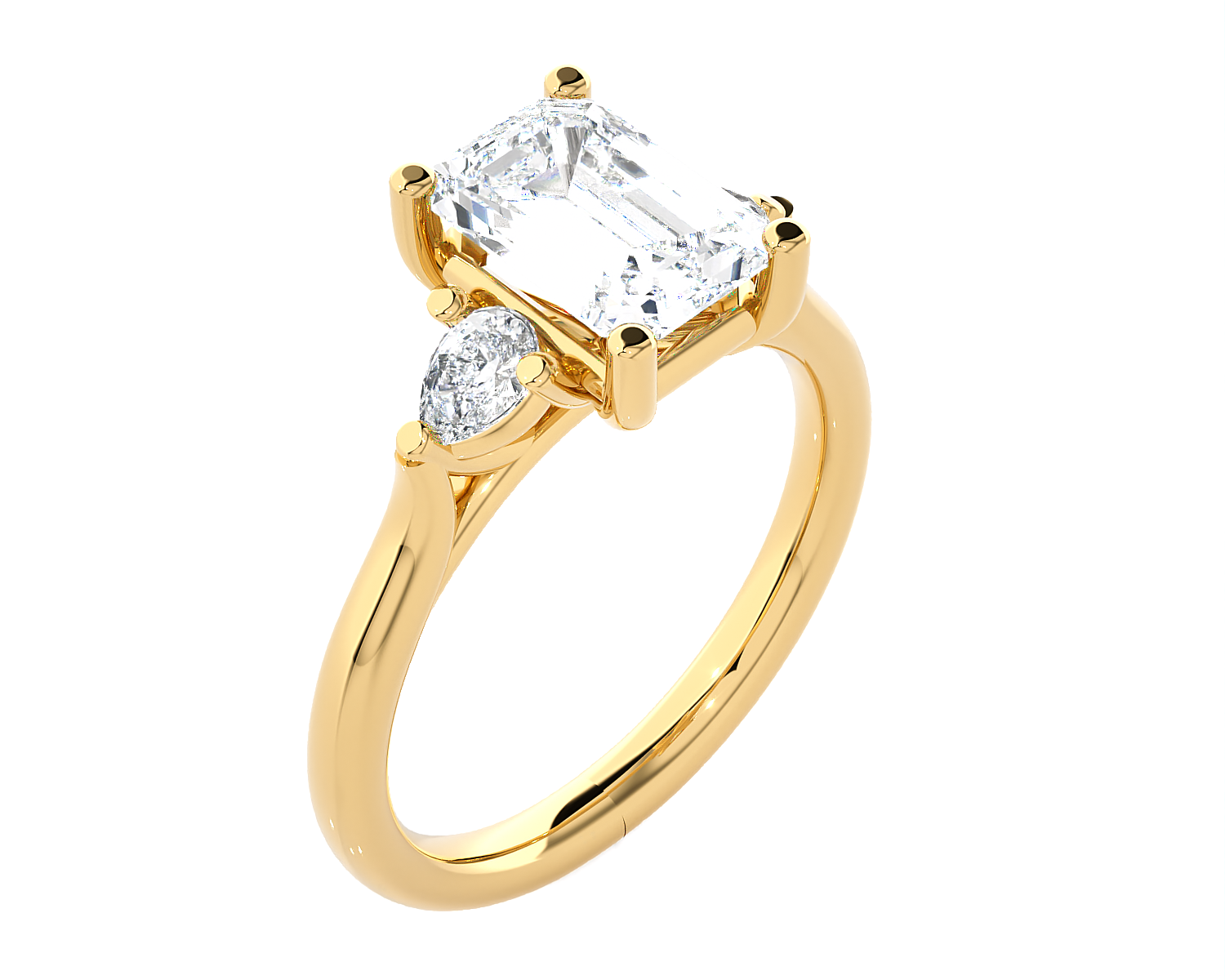 Emerald-Cut with Pear-Shaped Three Stone Lab Grown Diamond Ring