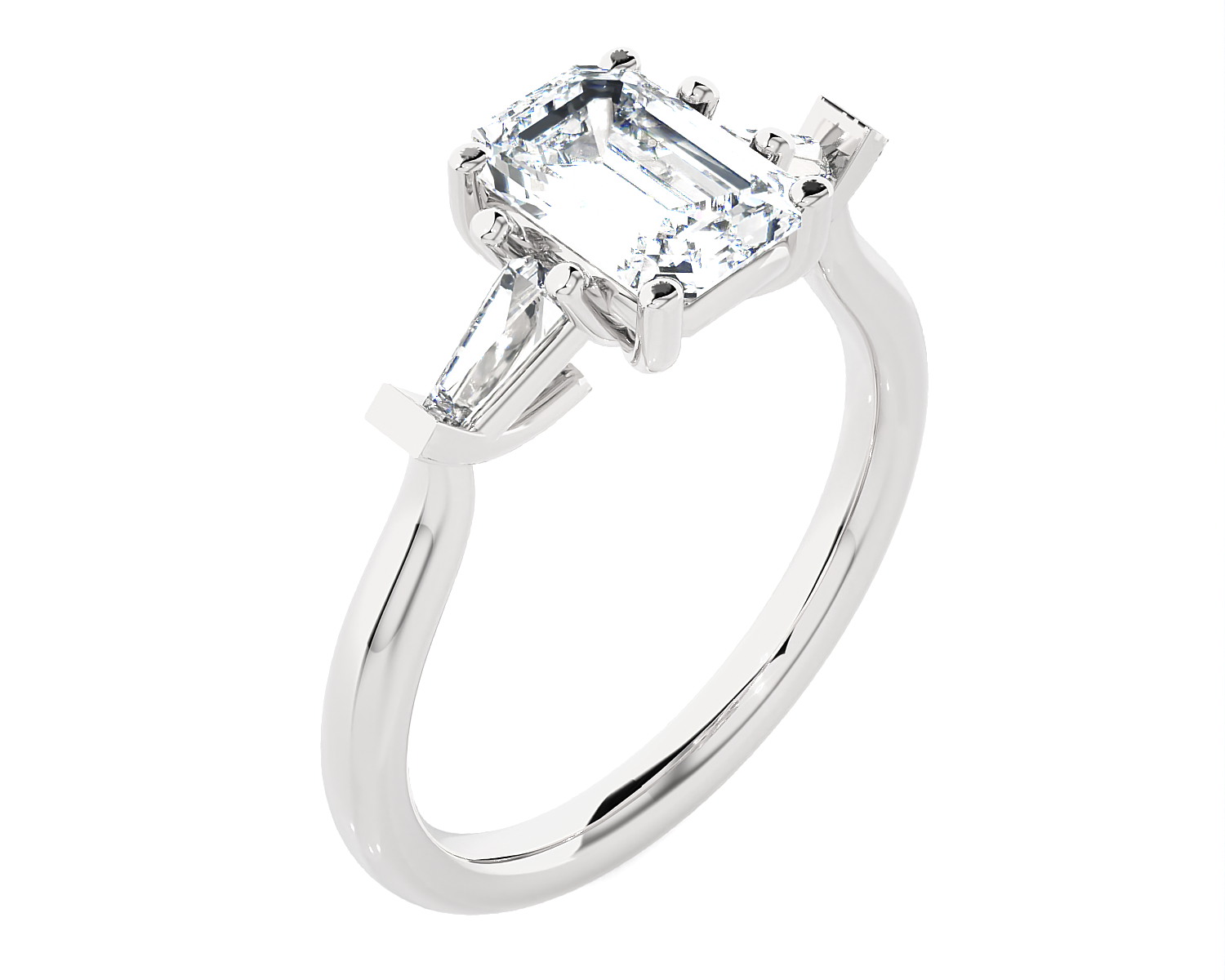 Emerald-Cut with Tapered Baguette Three Stone Lab Grown Diamond Ring