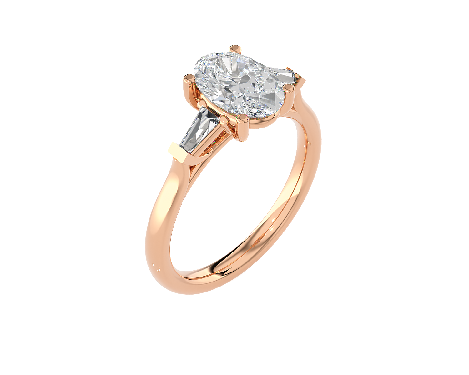 Oval with Tapered Baguette Three Stone Lab Grown Diamond Ring