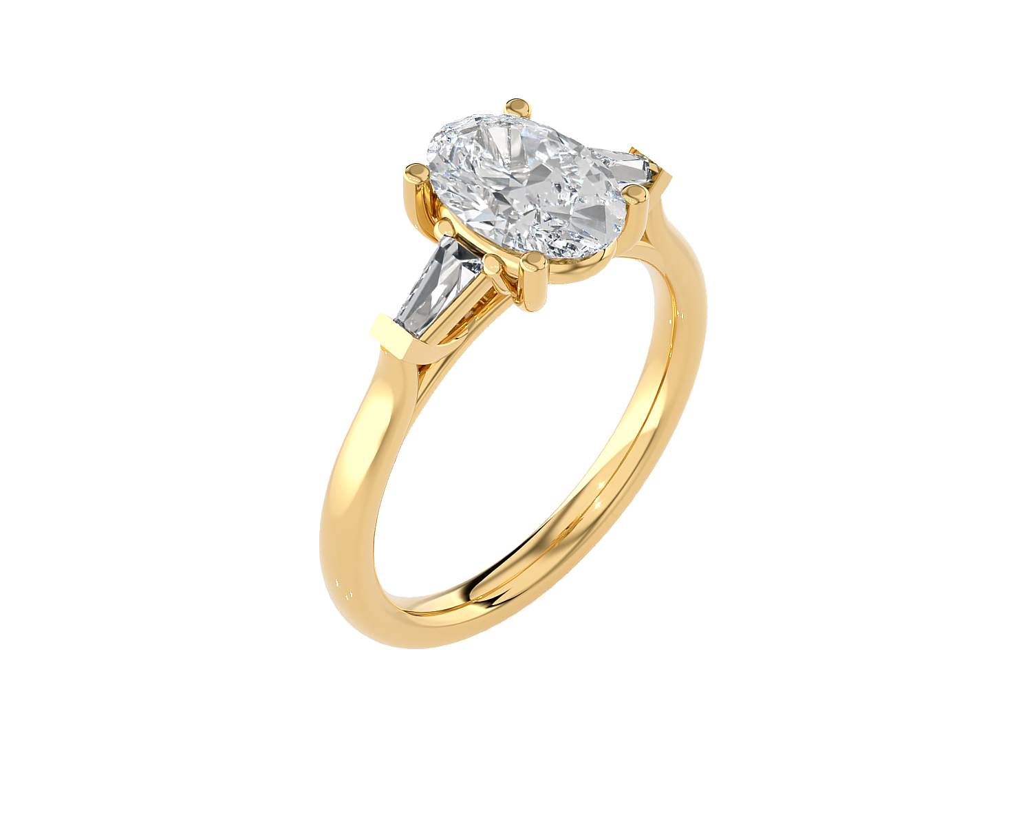 Oval with Tapered Baguette Three Stone Lab Grown Diamond Ring