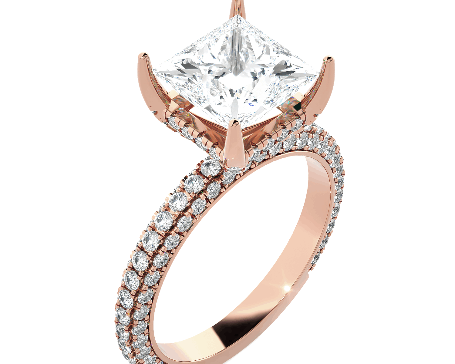 Princess-Cut Lab Grown Diamond Side Stone Engagement Ring