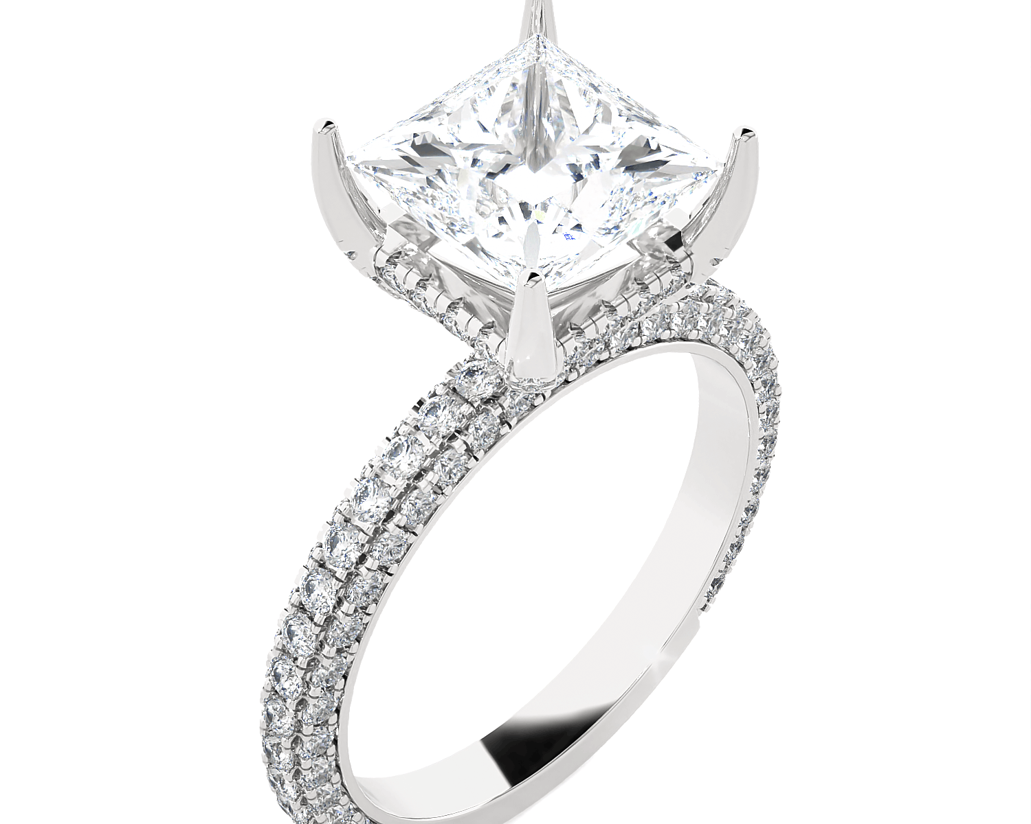 Princess-Cut Lab Grown Diamond Side Stone Engagement Ring