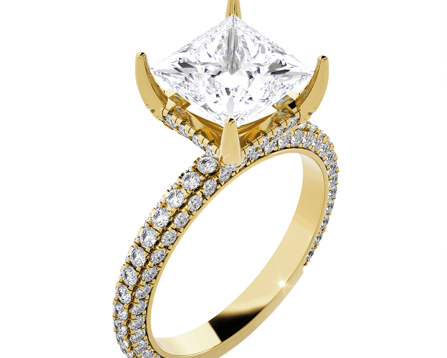 Princess-Cut Lab Grown Diamond Side Stone Engagement Ring