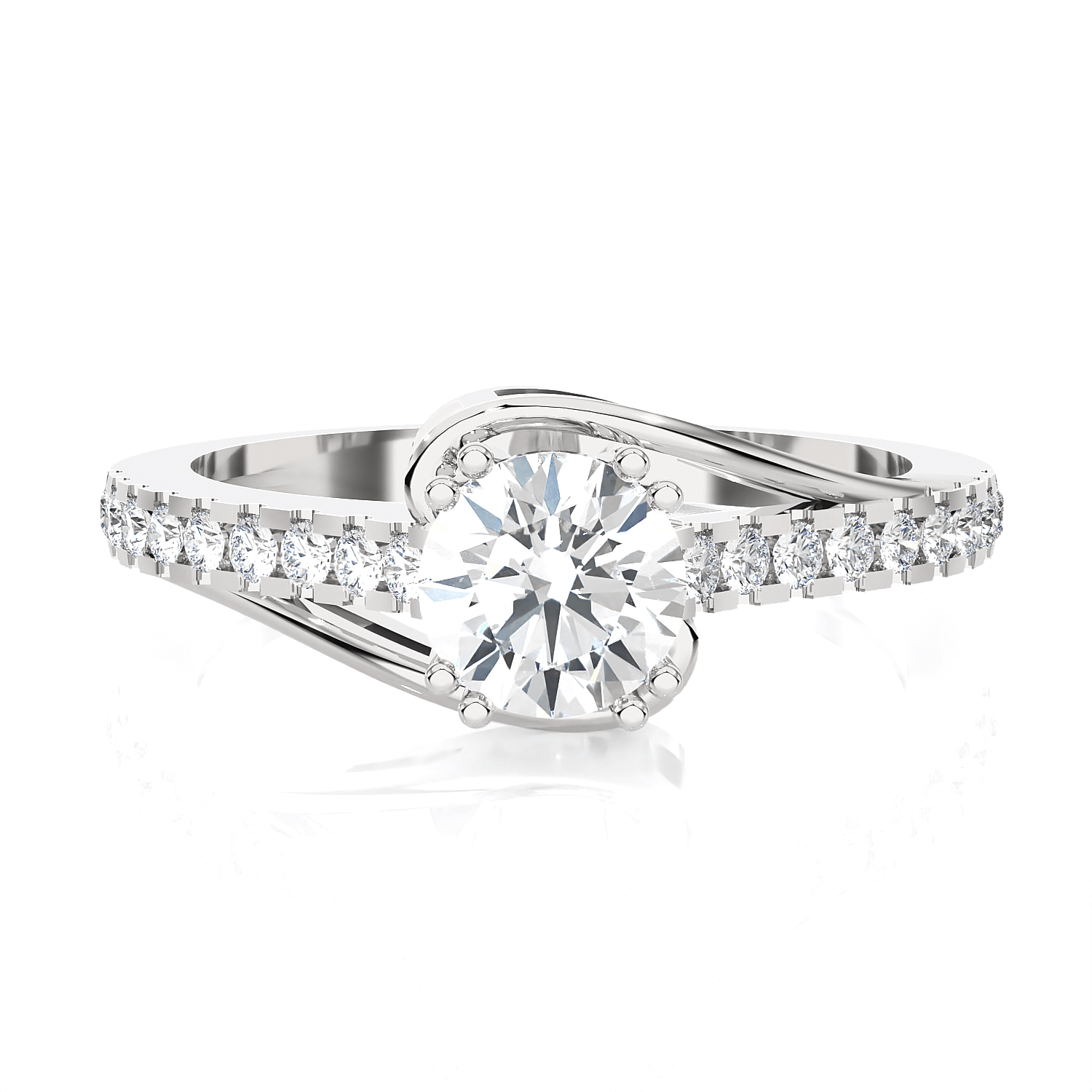 Round Lab Grown Diamond Side Stone Engagement Ring