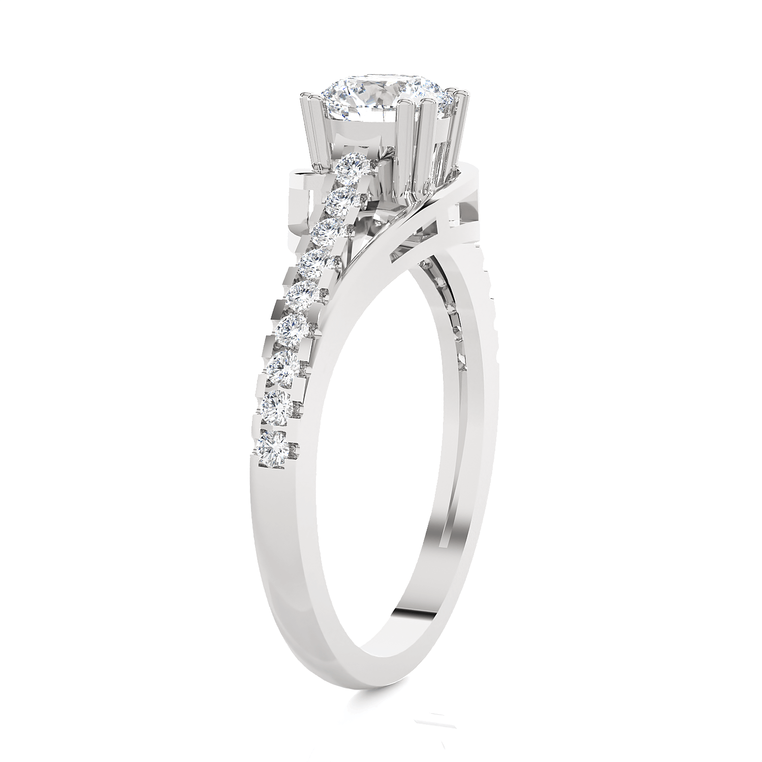 Round Lab Grown Diamond Side Stone Engagement Ring