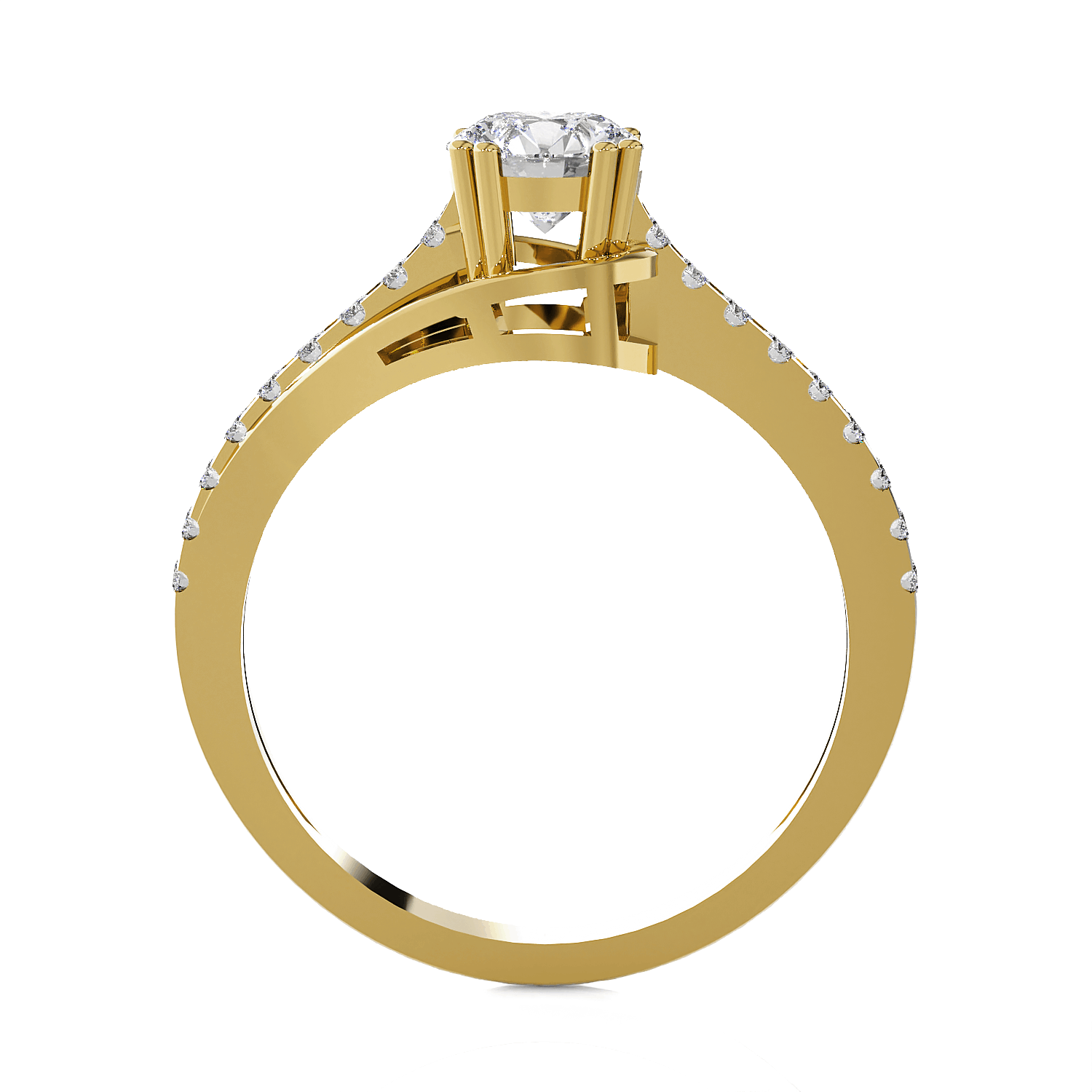 Round Lab Grown Diamond Side Stone Engagement Ring