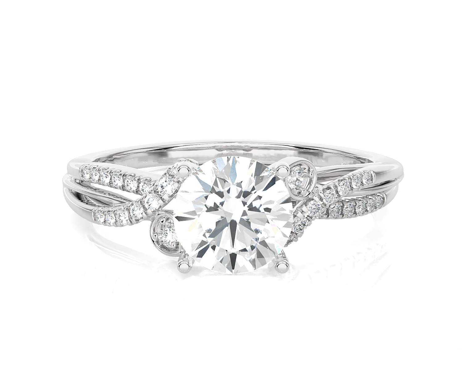 Round Lab Grown Diamond Side Stone Engagement Ring