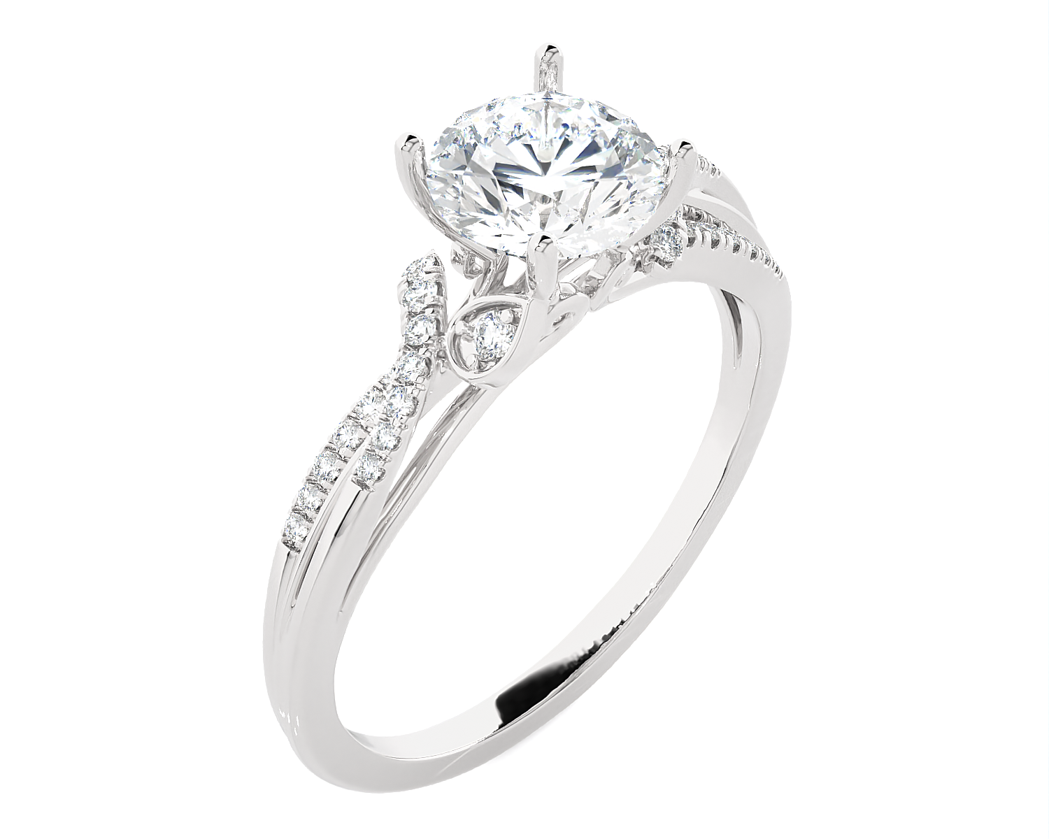 Round Lab Grown Diamond Side Stone Engagement Ring