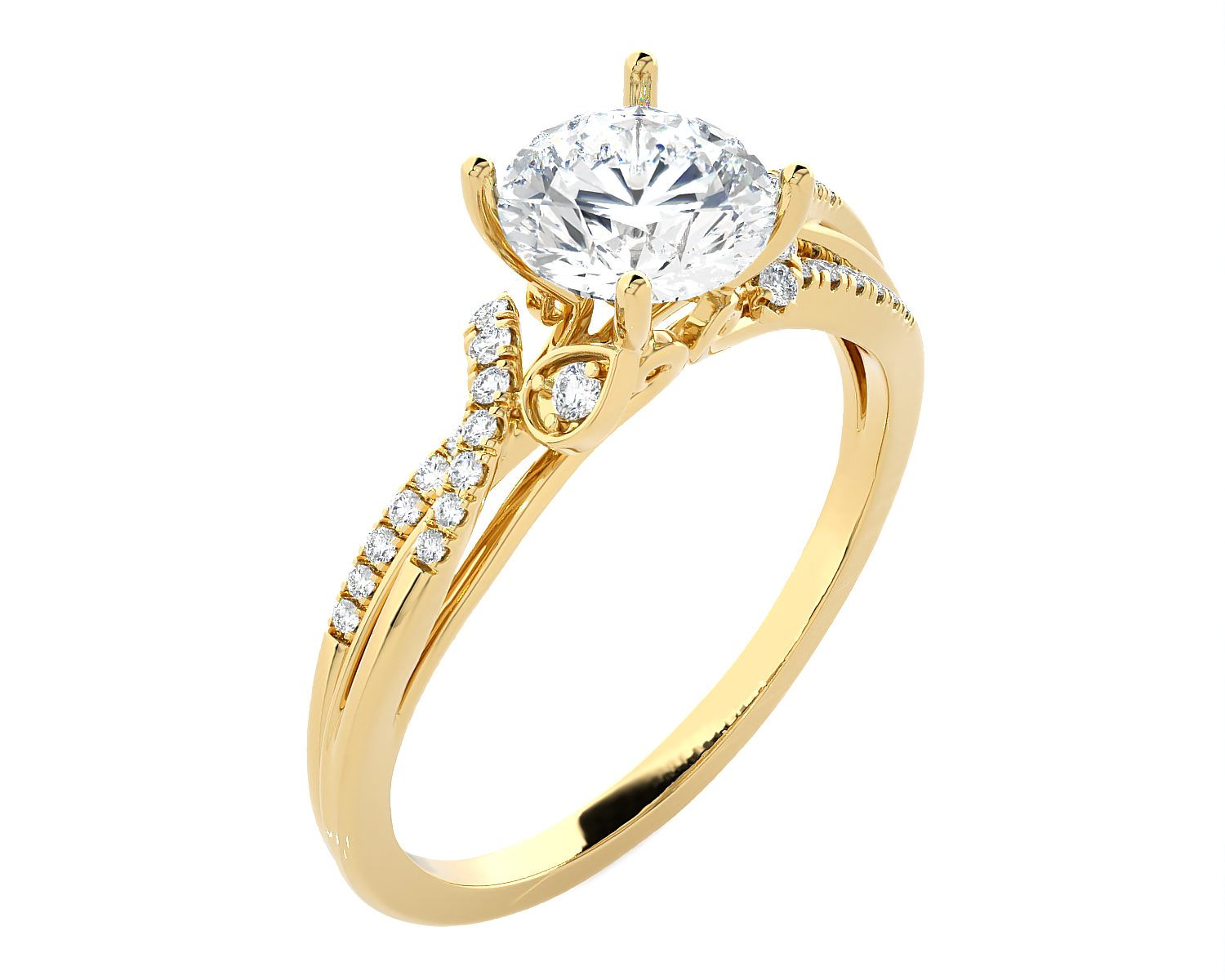 Round Lab Grown Diamond Side Stone Engagement Ring
