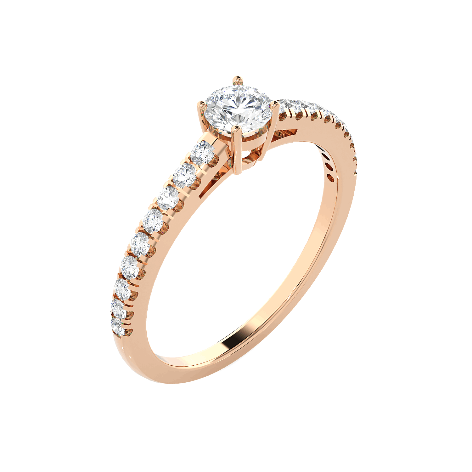 Round Lab Grown Diamond Side Stone Engagement Ring