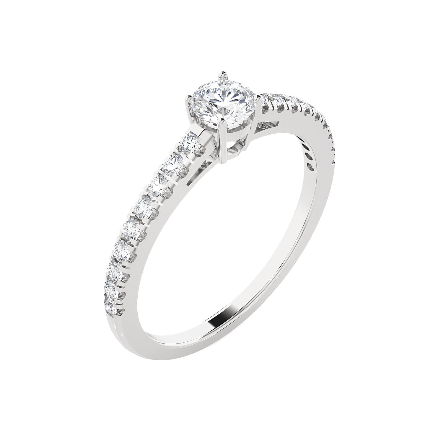 Round Lab Grown Diamond Side Stone Engagement Ring