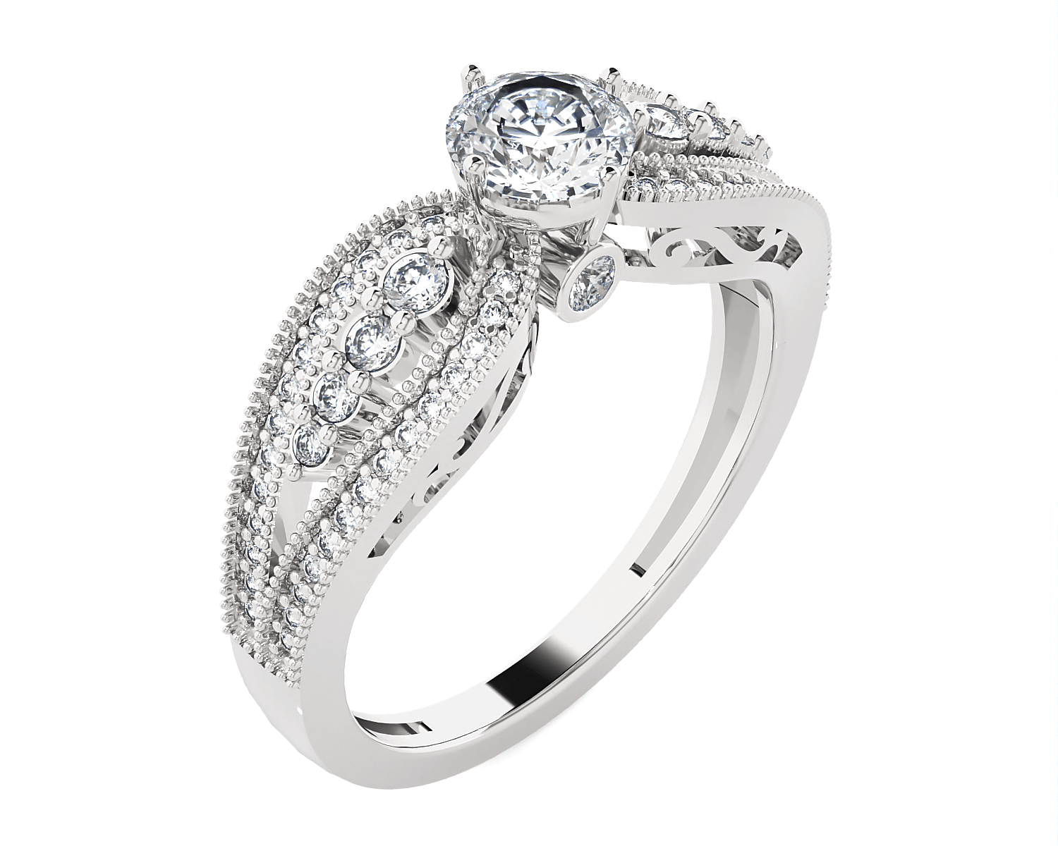 Round Lab Grown Diamond Side Stone Engagement Ring
