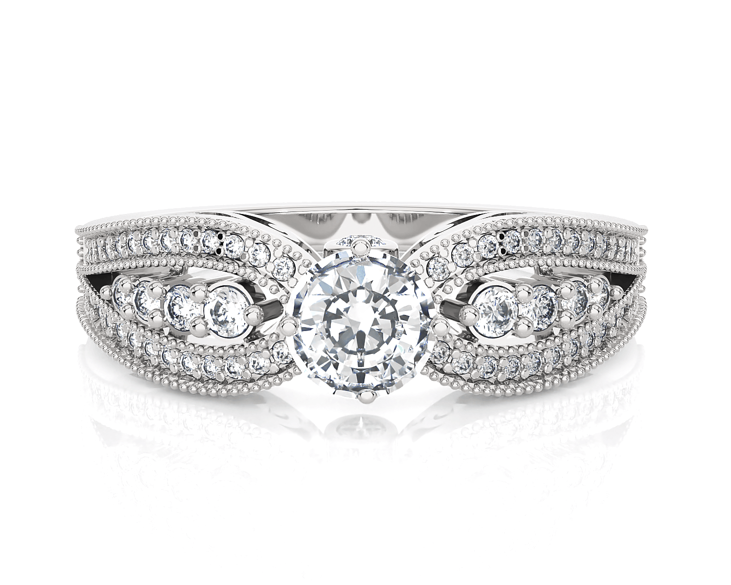Round Lab Grown Diamond Side Stone Engagement Ring