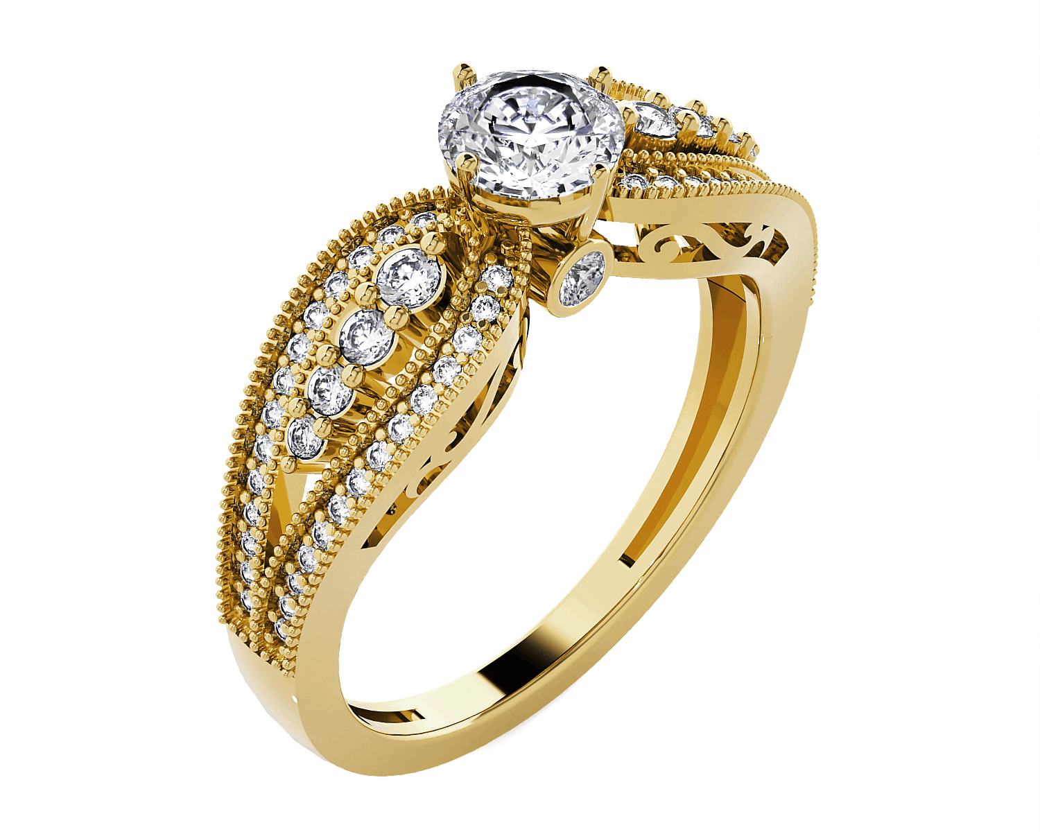 Round Lab Grown Diamond Side Stone Engagement Ring