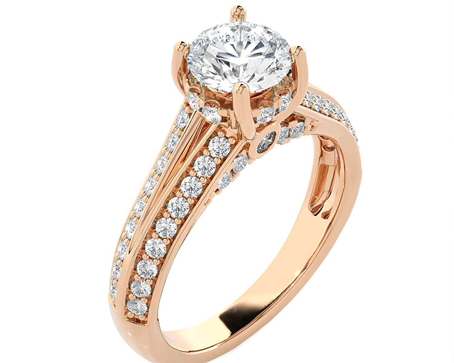 Round Lab Grown Diamond Side Stone Engagement Ring