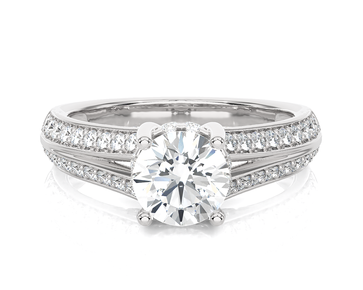 Round Lab Grown Diamond Side Stone Engagement Ring