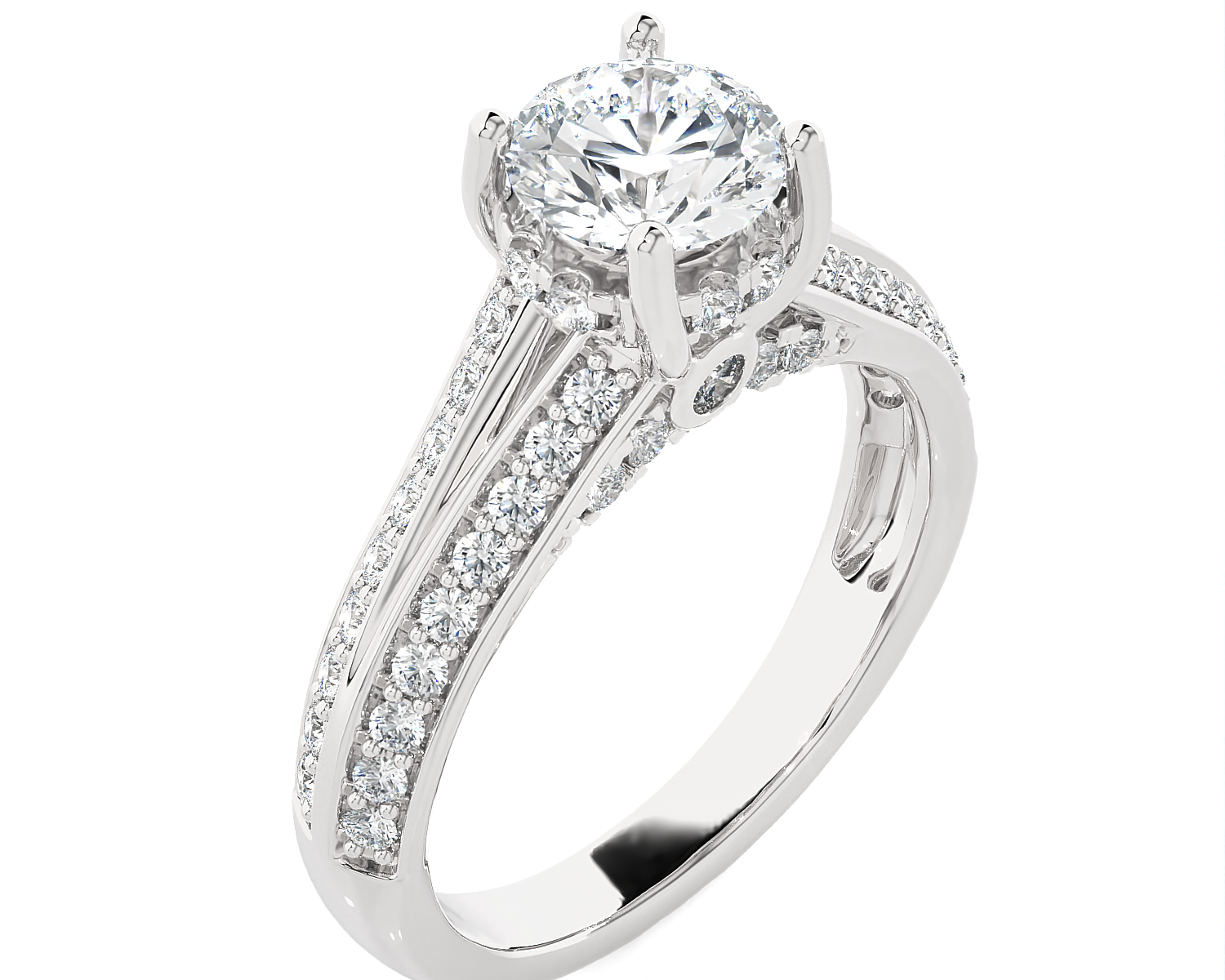 Round Lab Grown Diamond Side Stone Engagement Ring