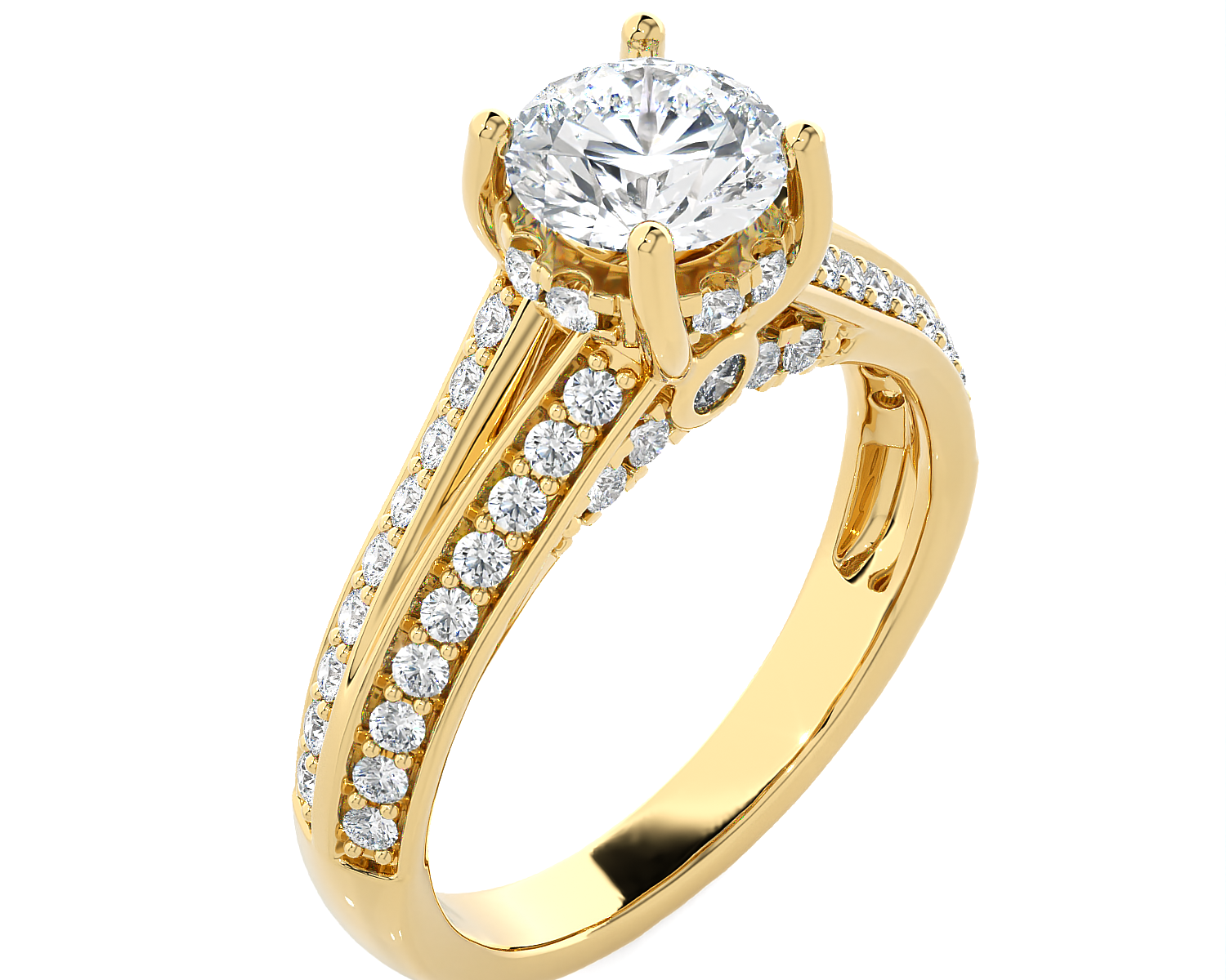 Round Lab Grown Diamond Side Stone Engagement Ring