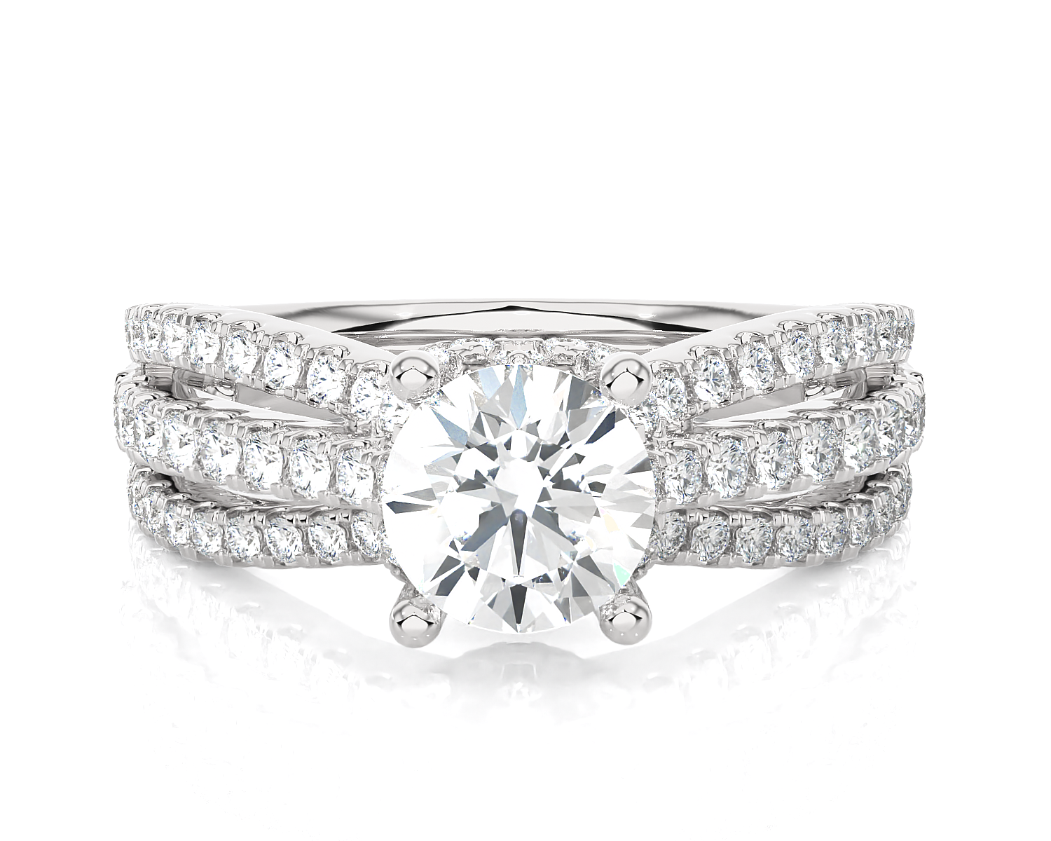 Round Lab Grown Diamond Side Stone Engagement Ring