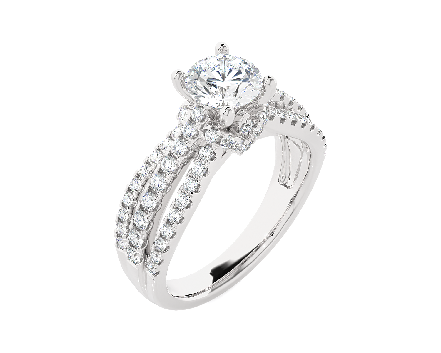 Round Lab Grown Diamond Side Stone Engagement Ring