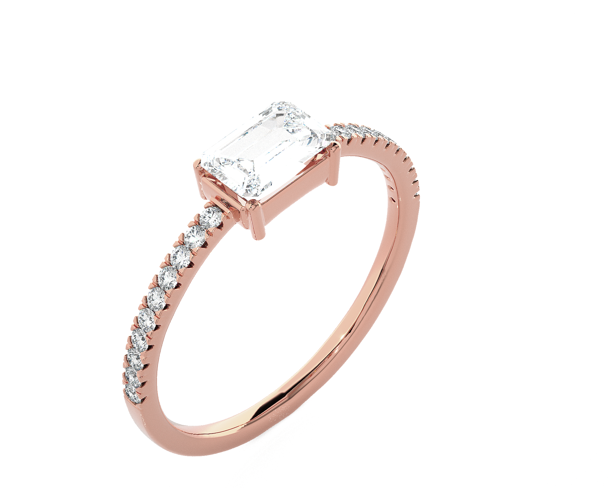 Emerald-Cut Lab Grown Diamond Side Stone Engagement Ring