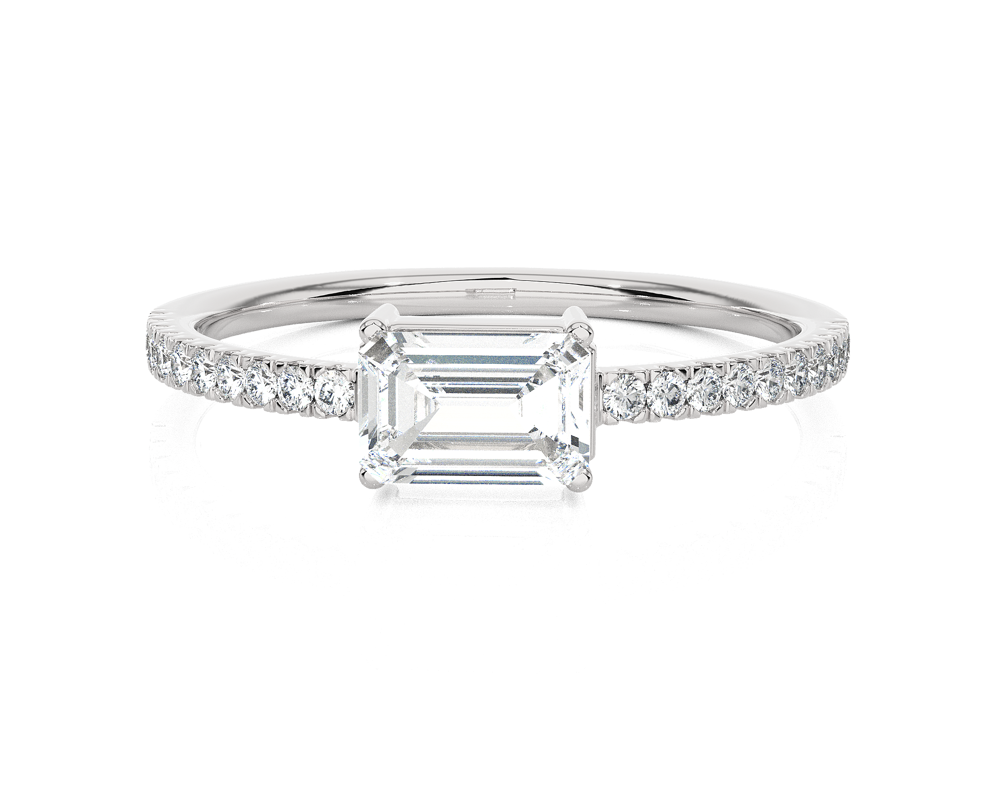 Emerald-Cut Lab Grown Diamond Side Stone Engagement Ring