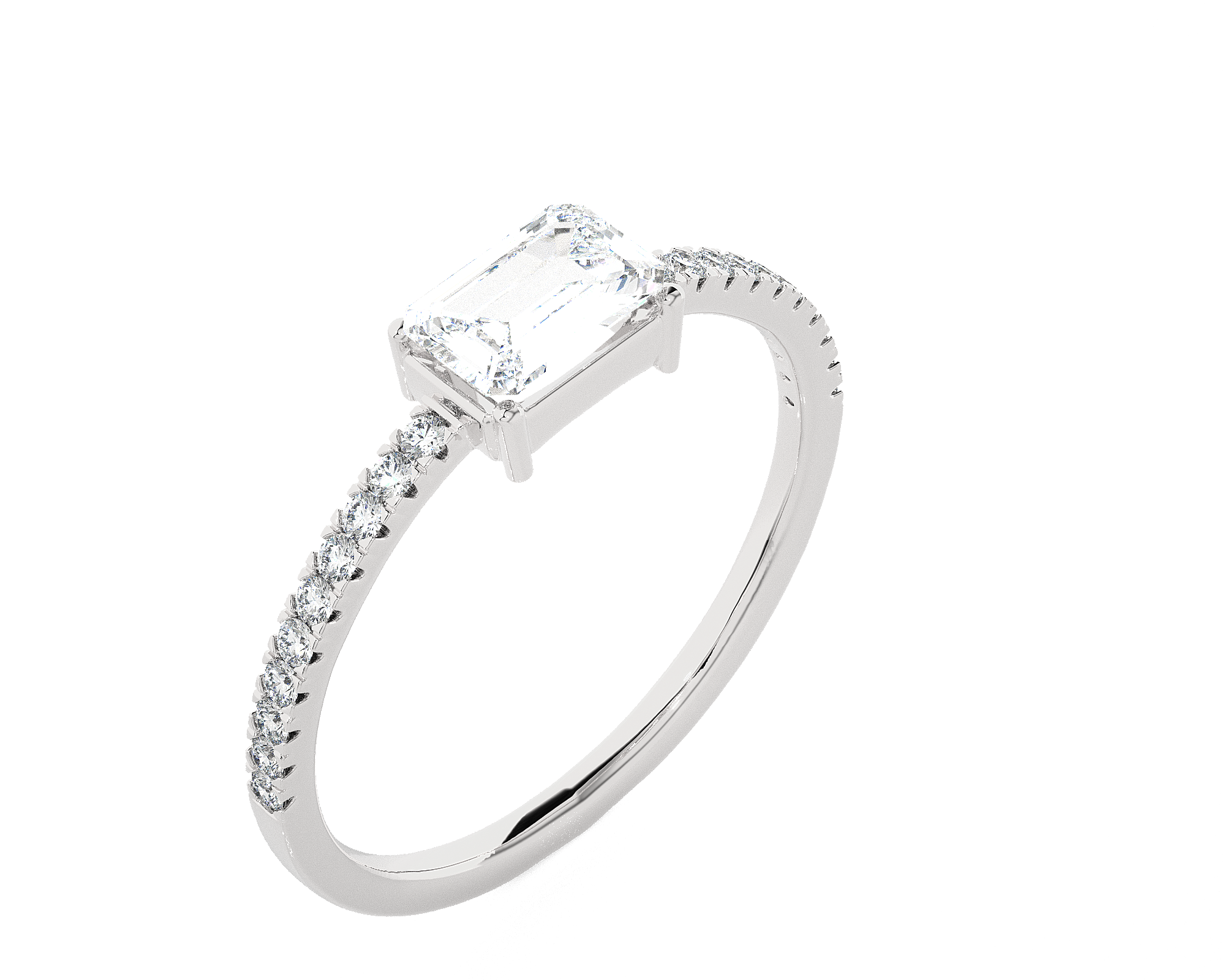 Emerald-Cut Lab Grown Diamond Side Stone Engagement Ring