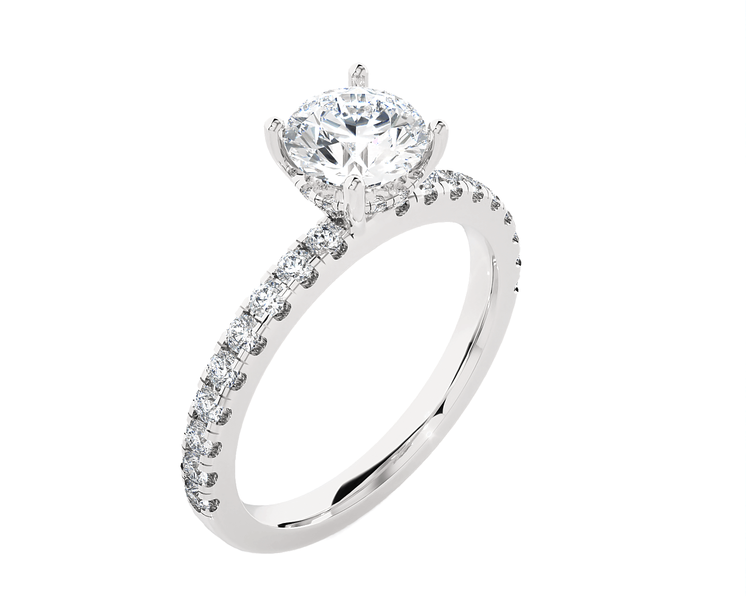 Round Lab Grown Diamond Side Stone Engagement Ring