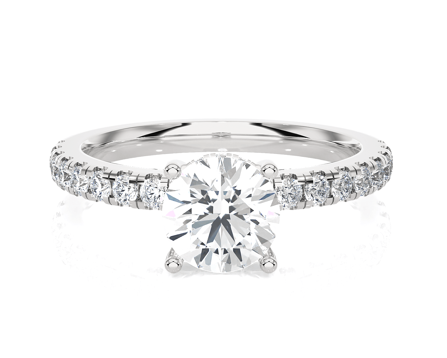 Round Lab Grown Diamond Side Stone Engagement Ring