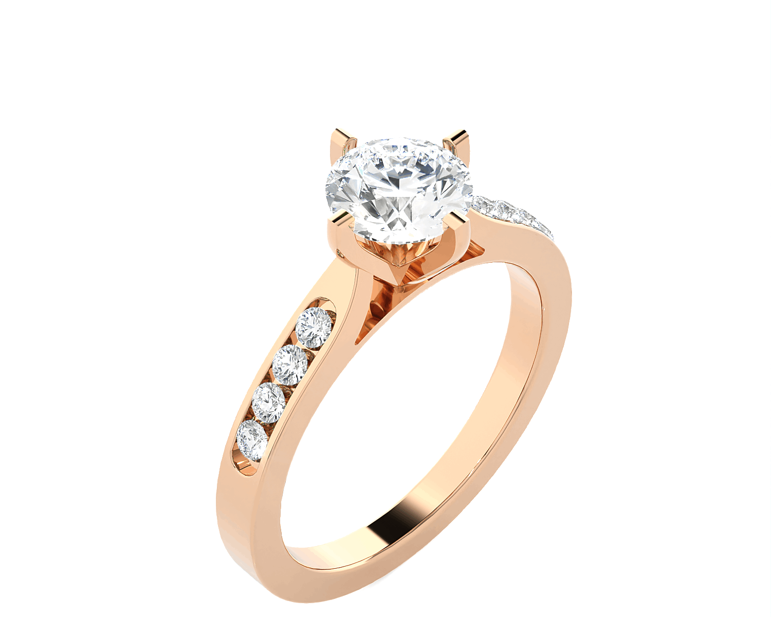 Round Lab Grown Diamond Side Stone Engagement Ring