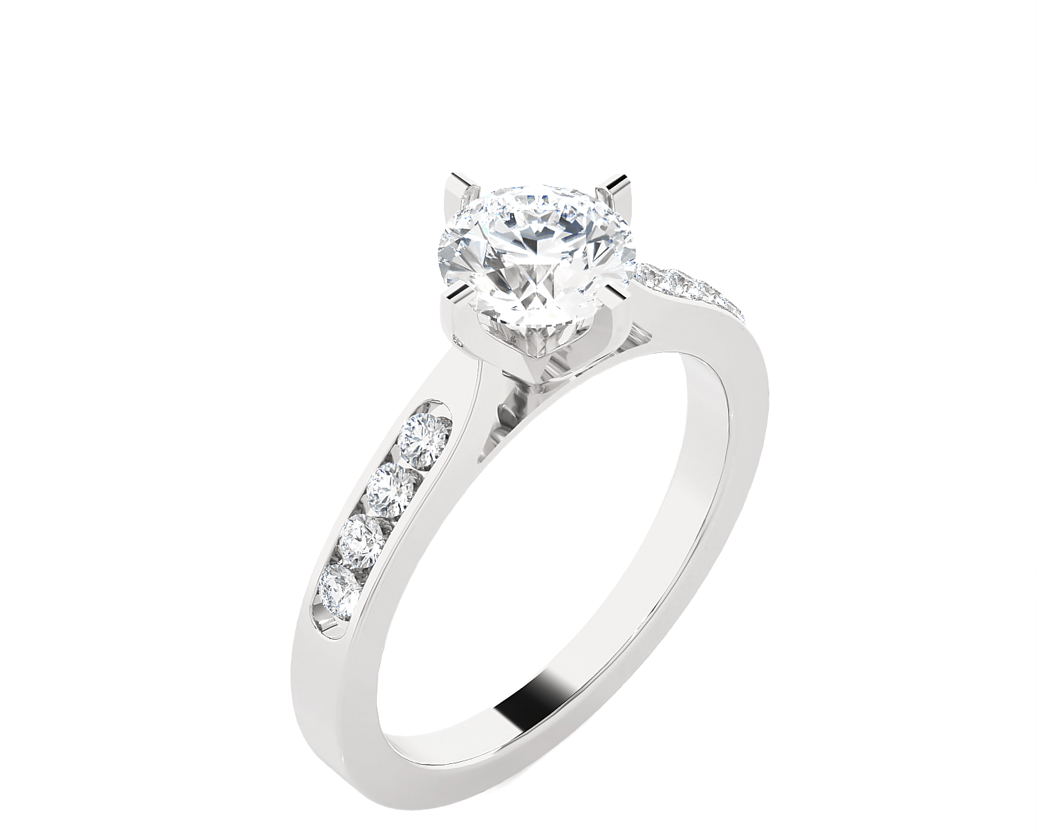 Round Lab Grown Diamond Side Stone Engagement Ring