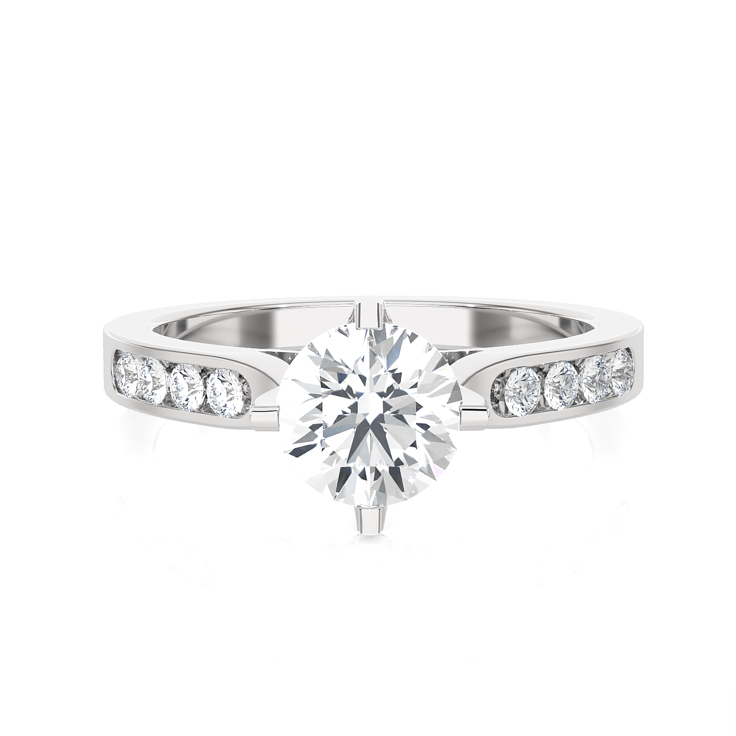 Round Lab Grown Diamond Side Stone Engagement Ring
