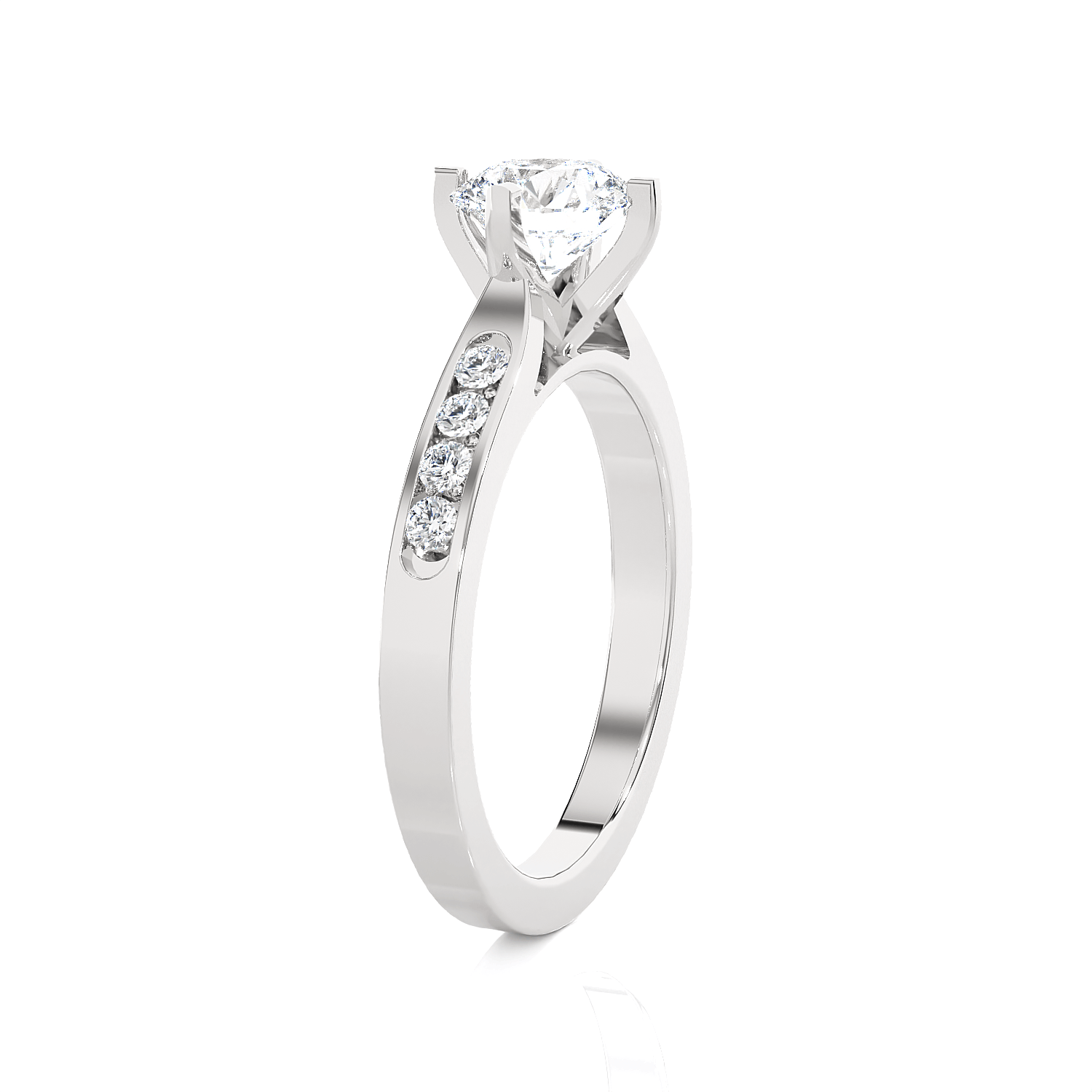 Round Lab Grown Diamond Side Stone Engagement Ring
