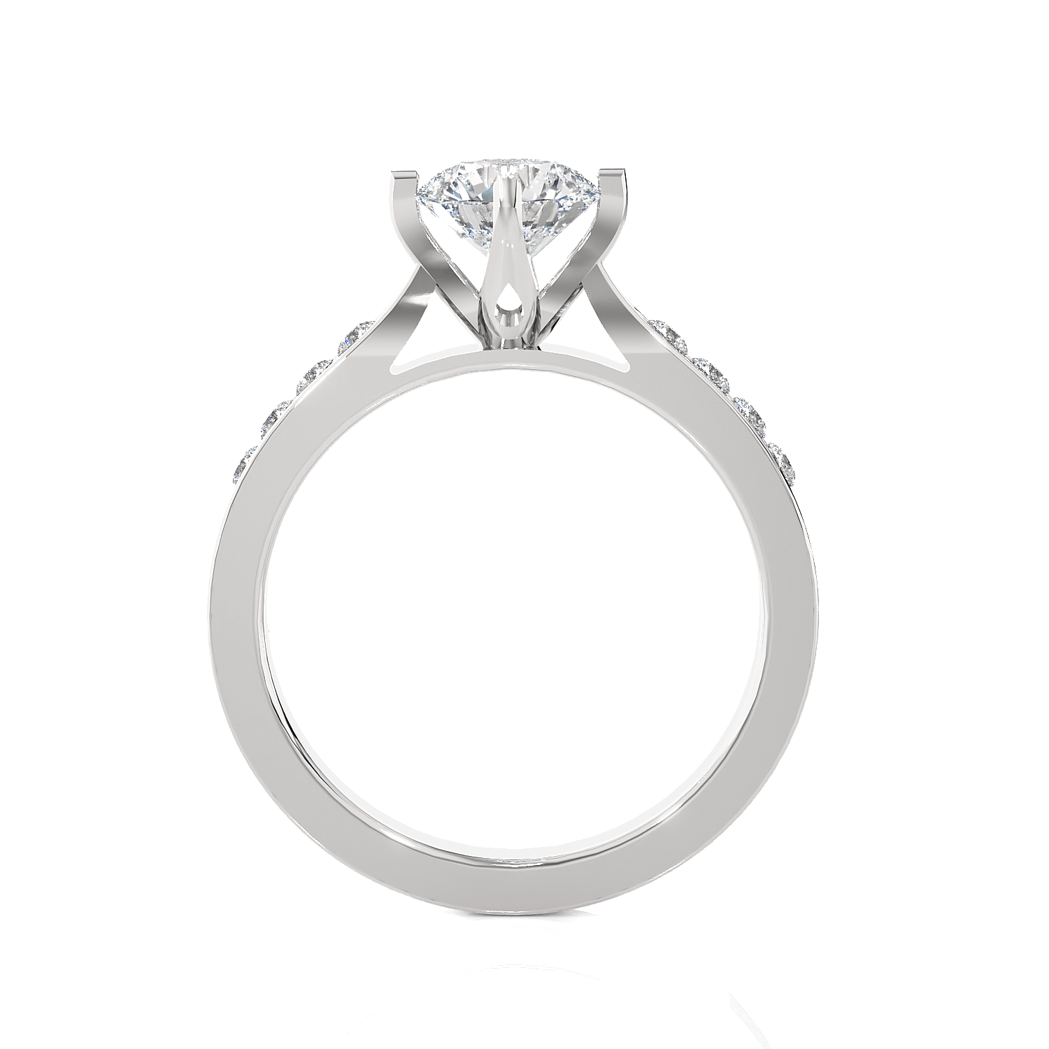 Round Lab Grown Diamond Side Stone Engagement Ring