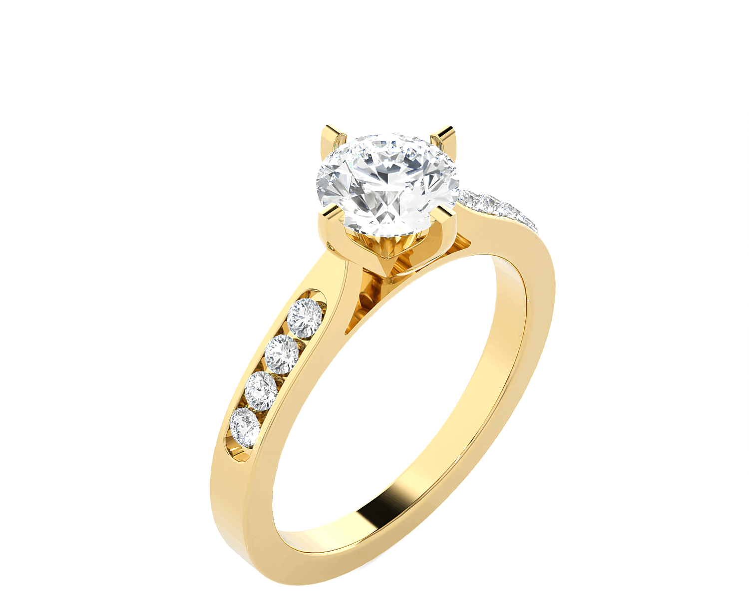 Round Lab Grown Diamond Side Stone Engagement Ring