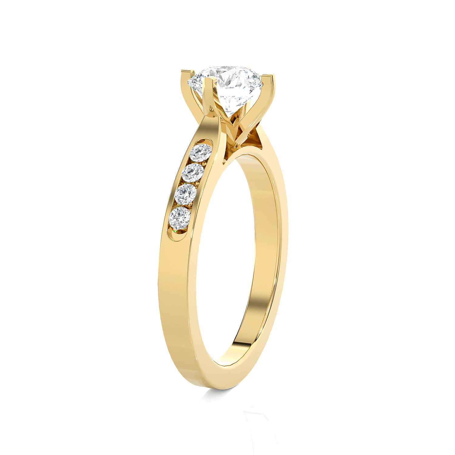 Round Lab Grown Diamond Side Stone Engagement Ring