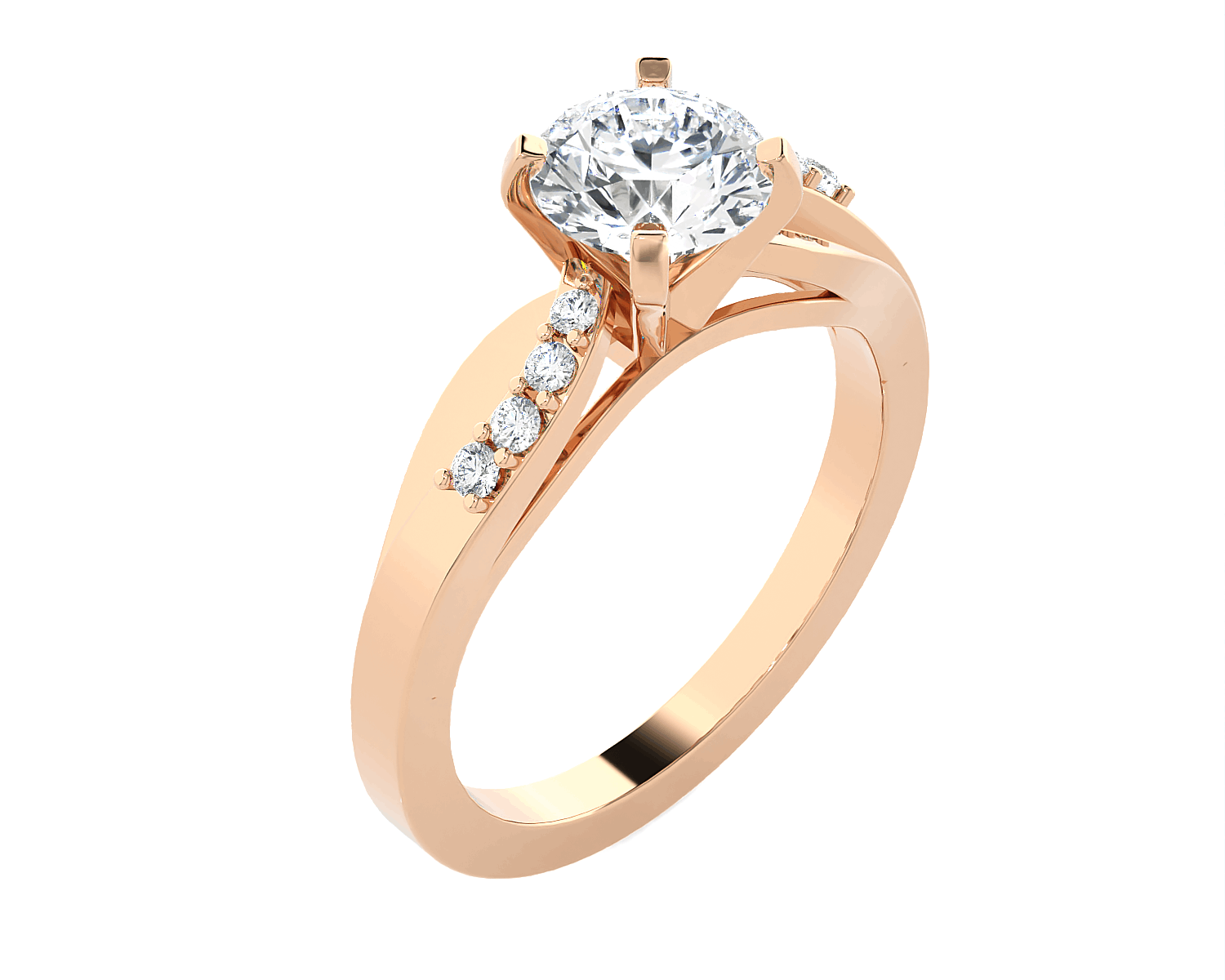 Round Lab Grown Diamond Side Stone Engagement Ring