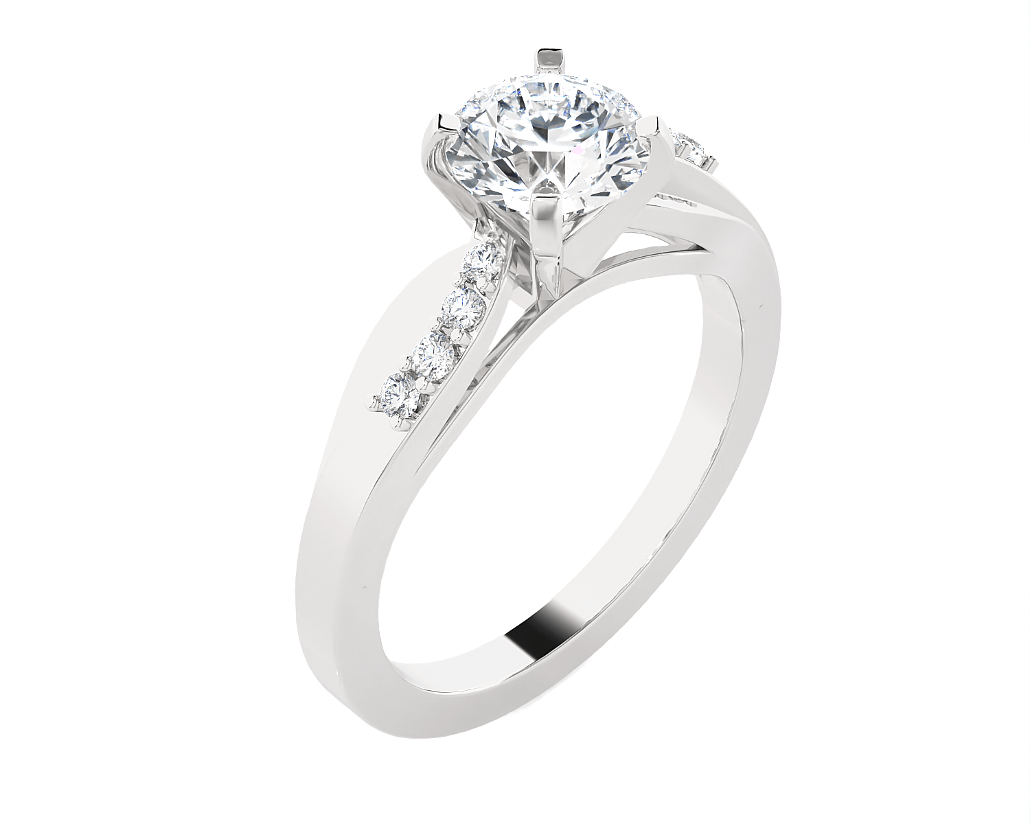 Round Lab Grown Diamond Side Stone Engagement Ring