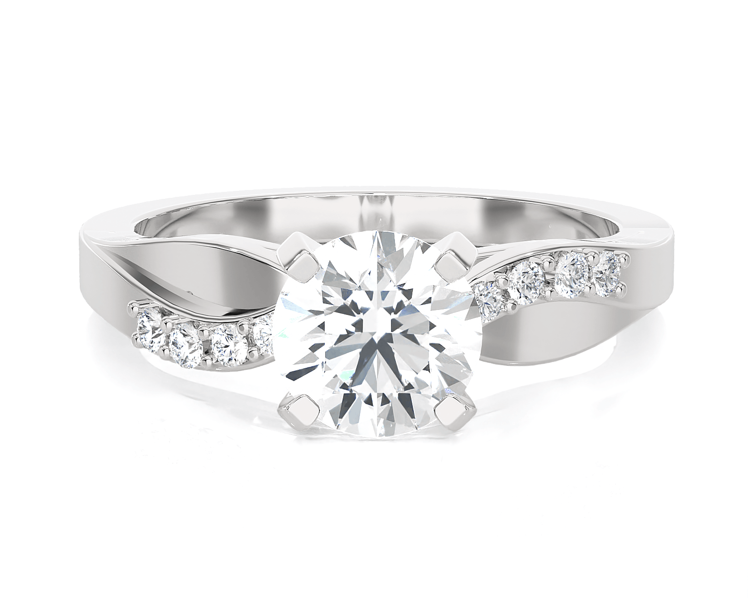 Round Lab Grown Diamond Side Stone Engagement Ring